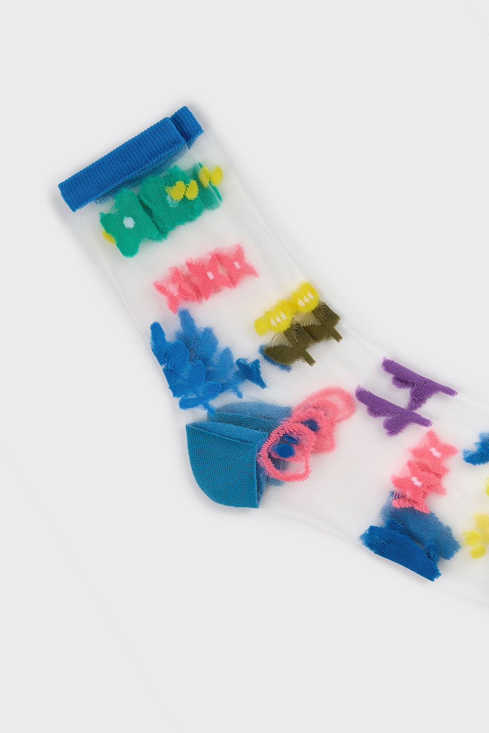 Blue bright multicolour sheer floral socks_4