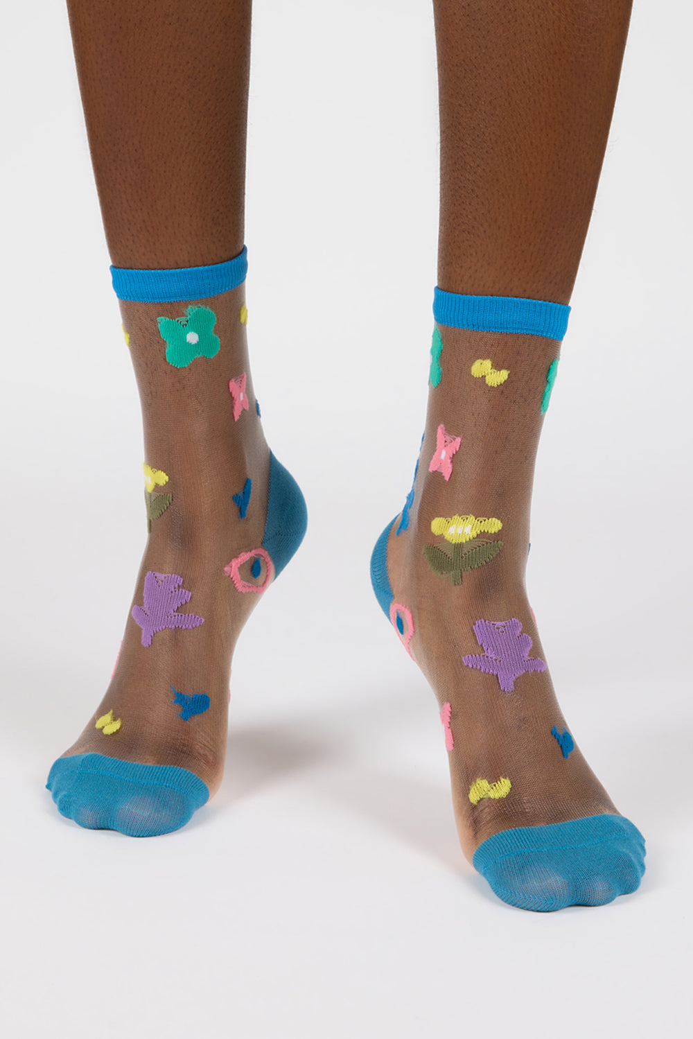 Blue bright multicolour sheer floral socks_2