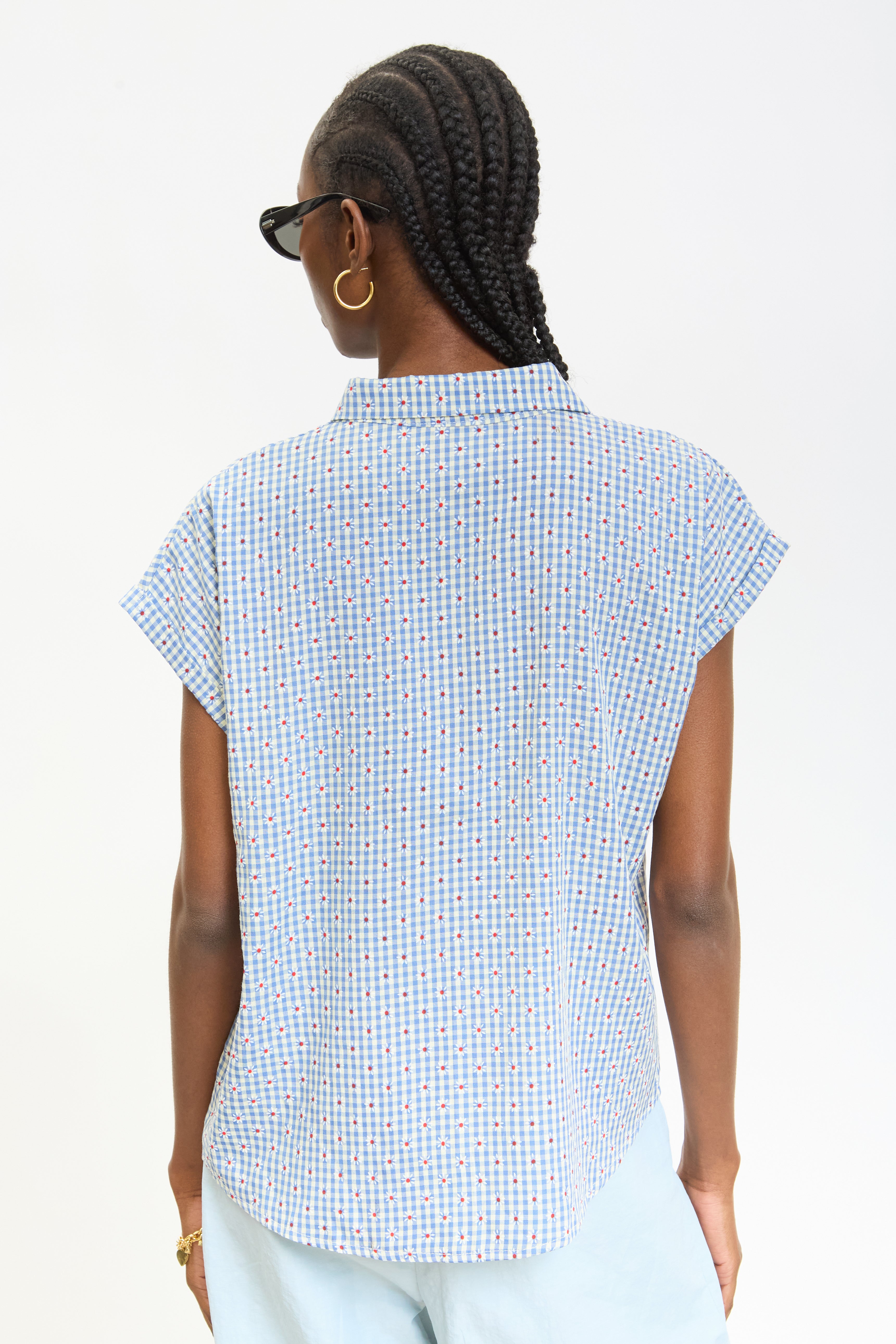 Blue daisy gingham short sleeved shirt_2