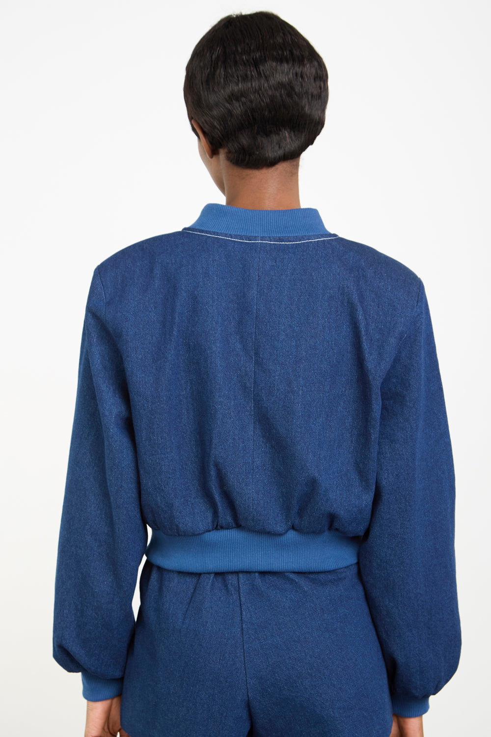 Blue denim contrast stitch bomber_3