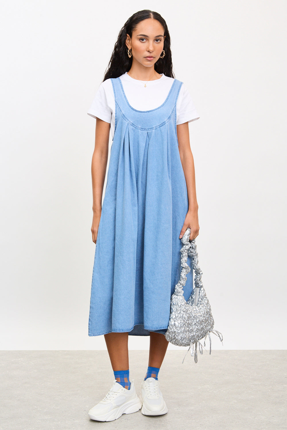 Blue denim tie peek back dress_1