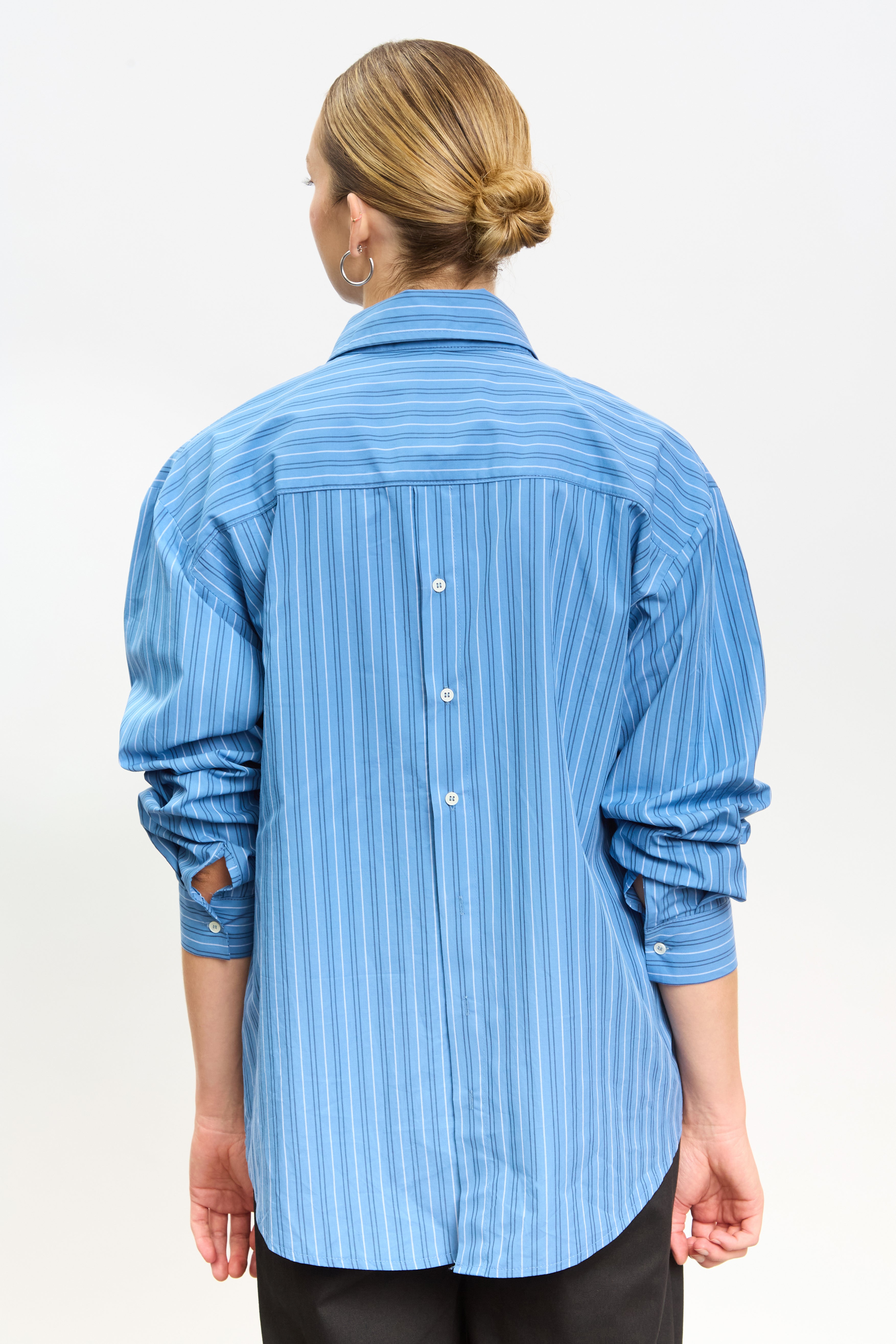 Blue multi striped asymmetric shirt_3