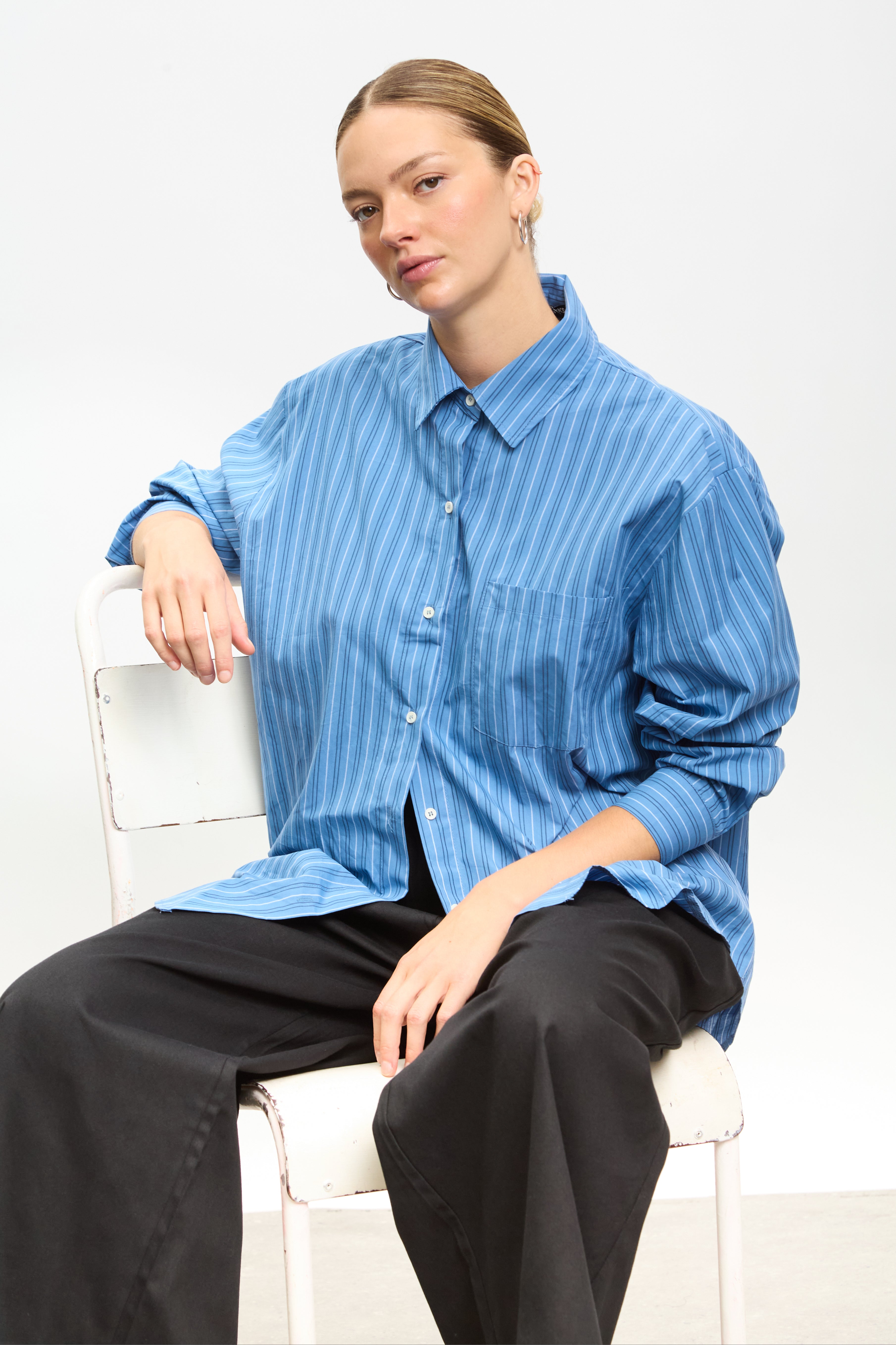Blue multi striped asymmetric shirt_6