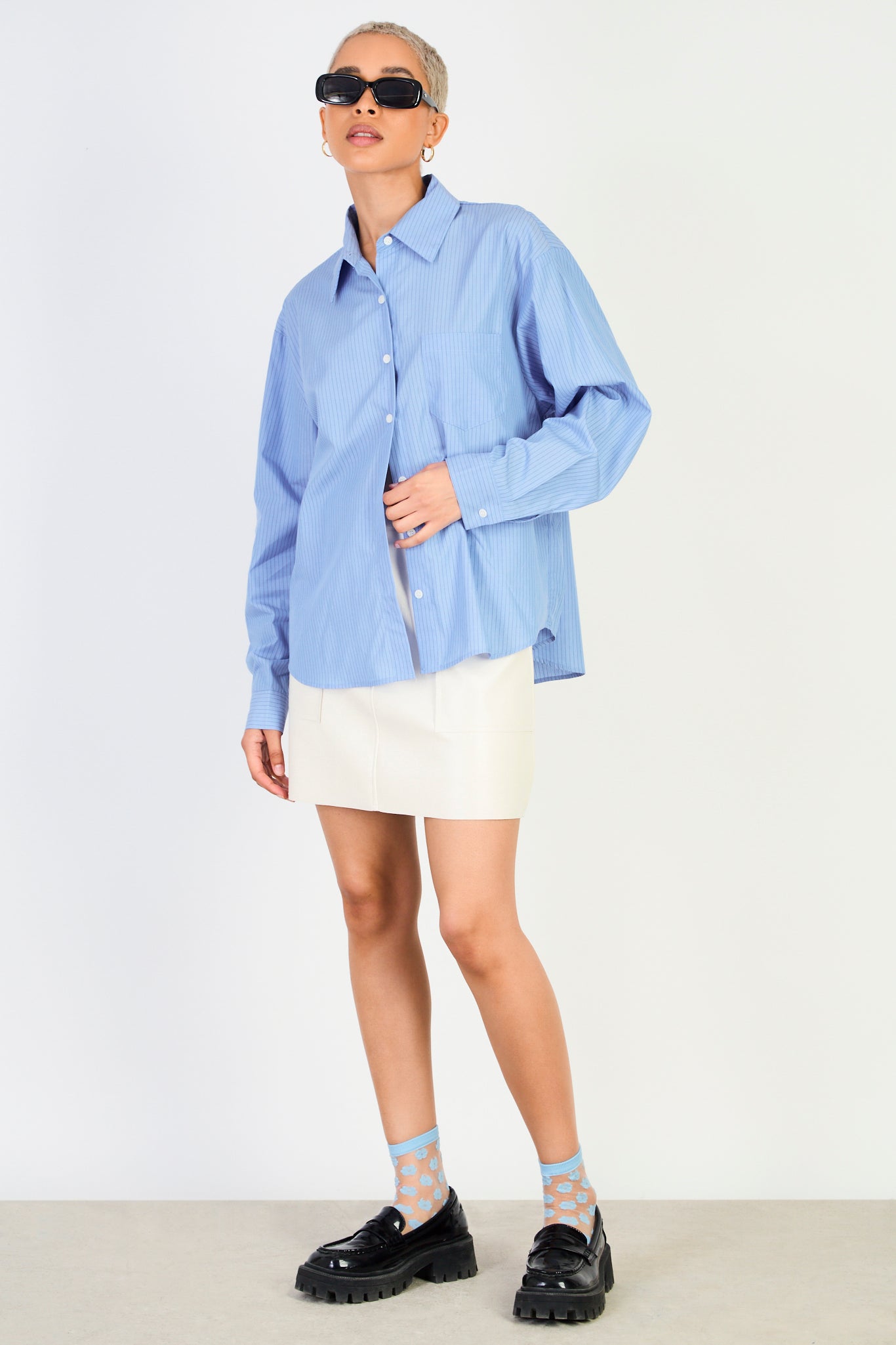 Blue pinstriped loose fit shirt_4