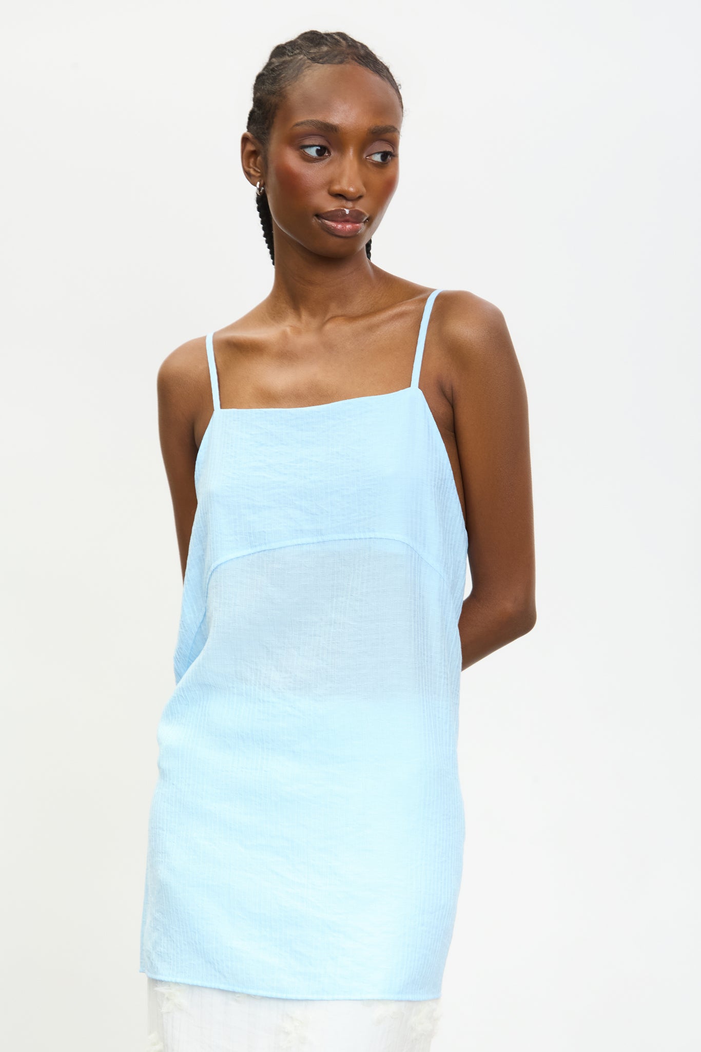 Blue semi sheer long thin strap tank_1