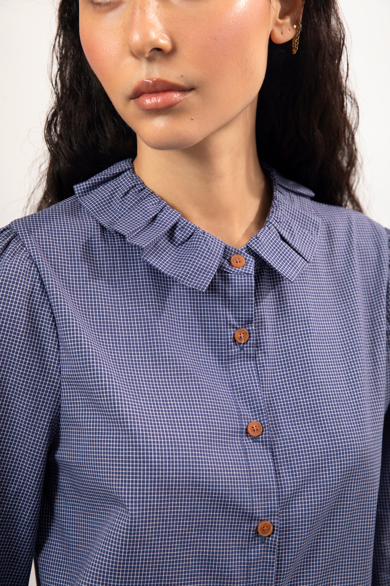 Blue small ruffle collar blouse_4