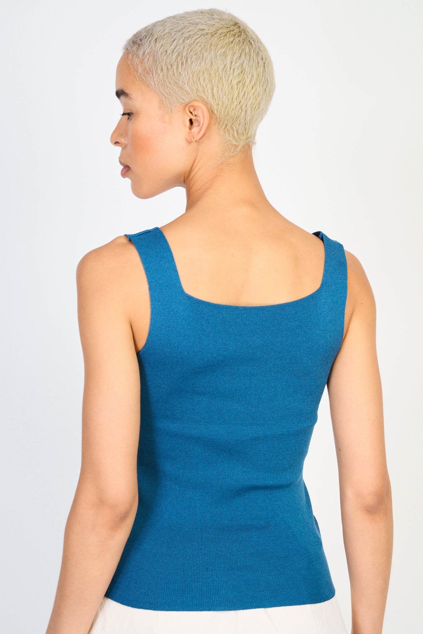 Blue square neck knit tank_2