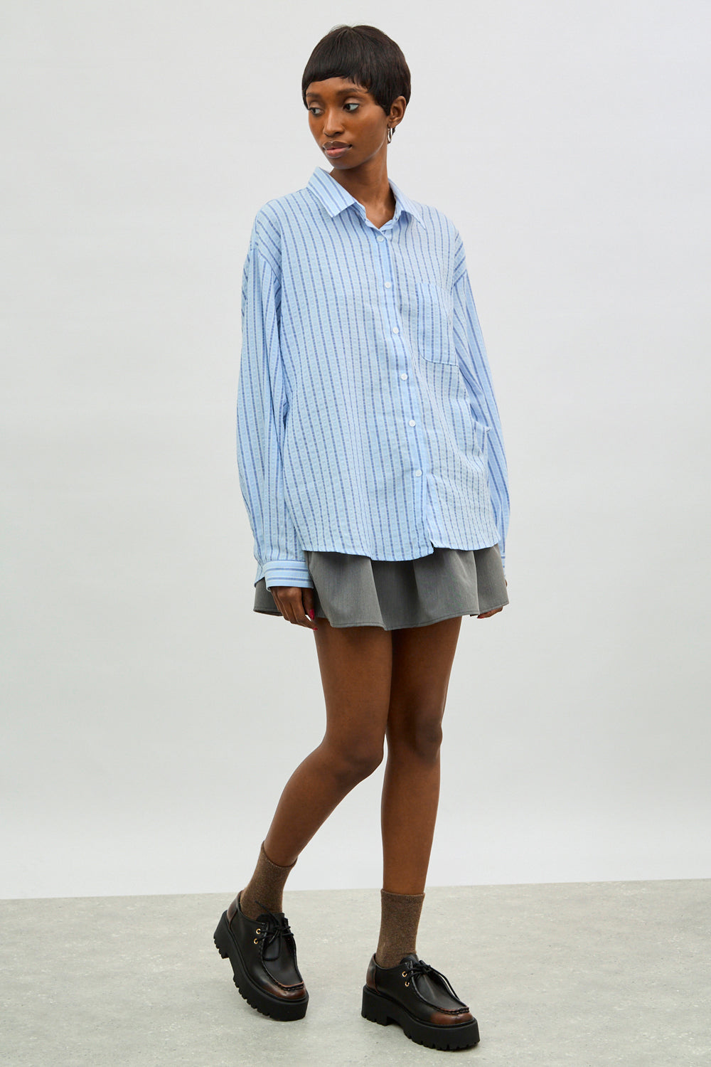 Blue textured multi striped shirt_4