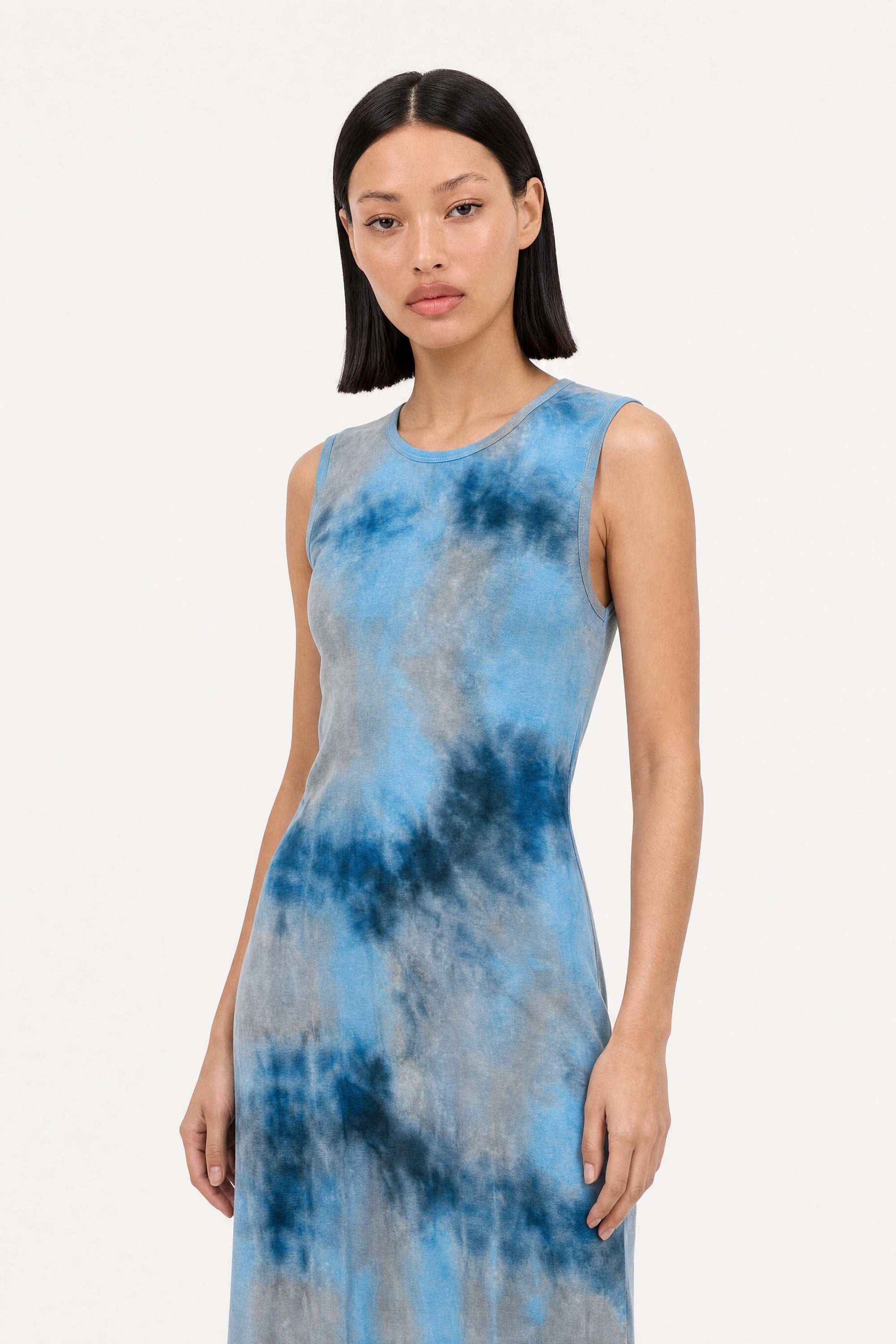 Blue tie dye semi sheer tank dress_5