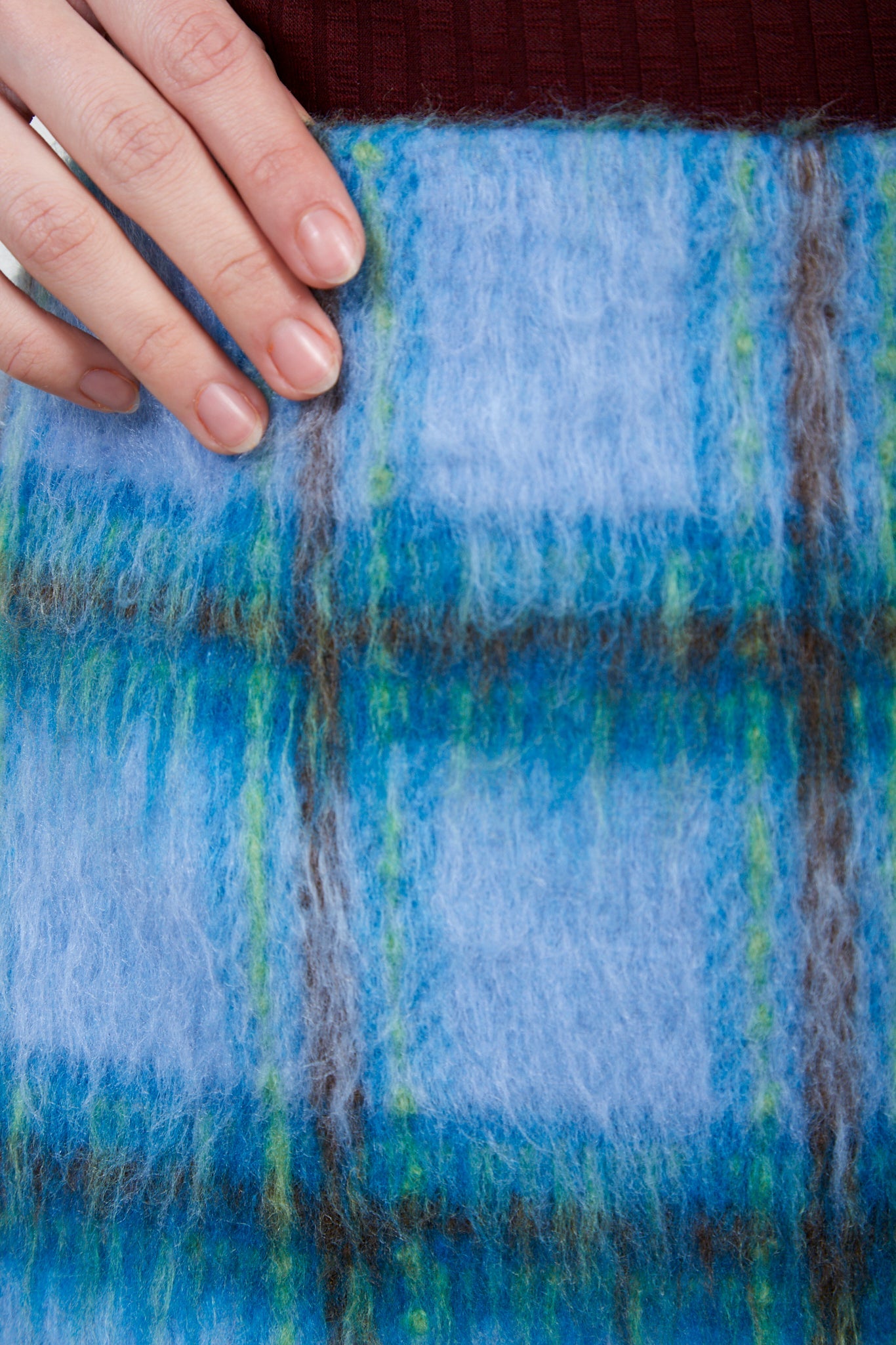 Blue and green bold checked wool blend skirt_3