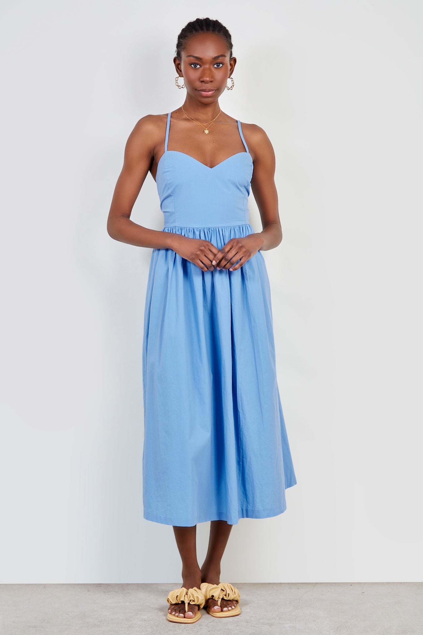 Blue criss cross tie back dress_1