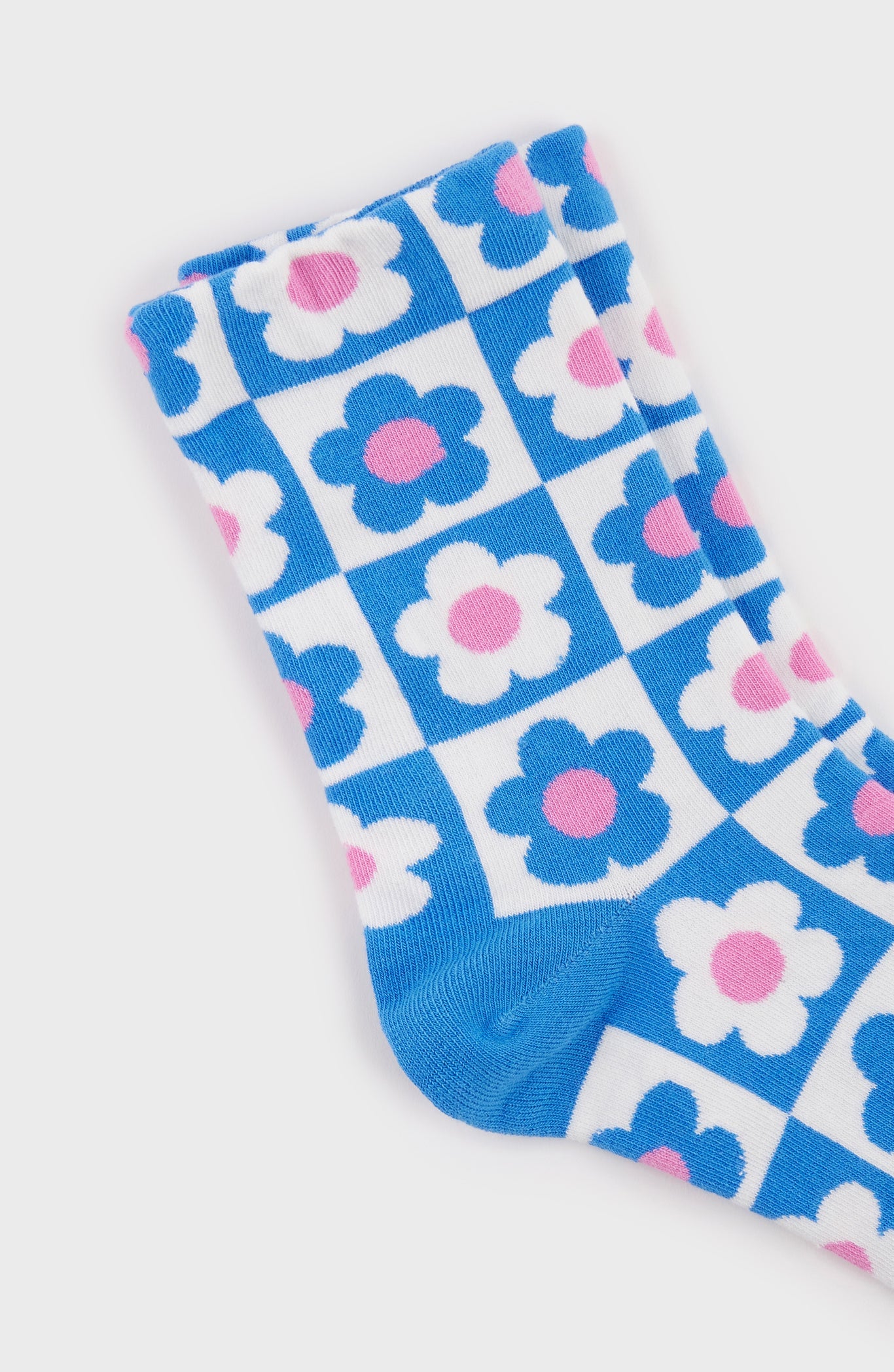 Blue daisy checkered socks_4