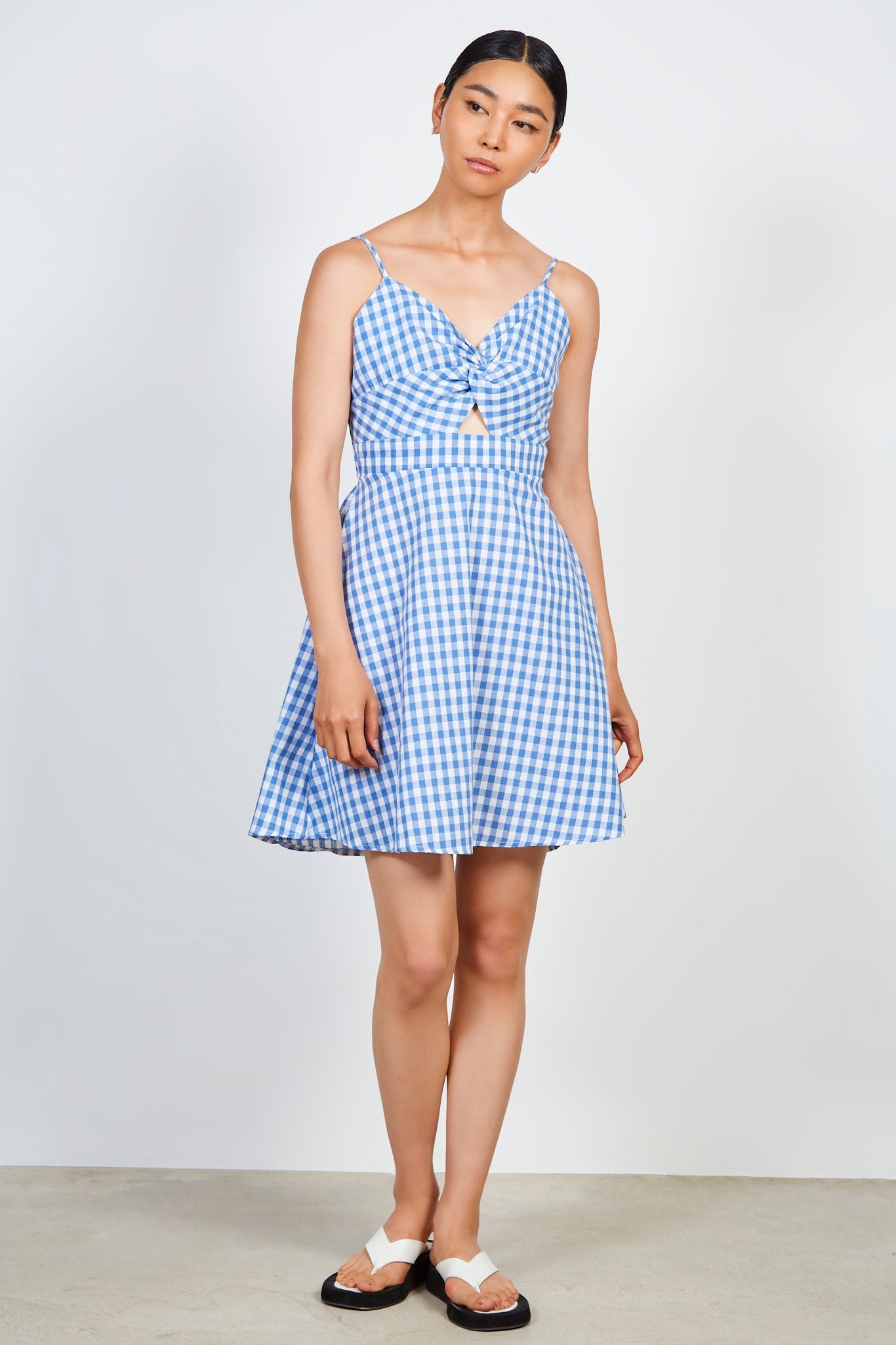 Blue gingham tie back mini dress_3