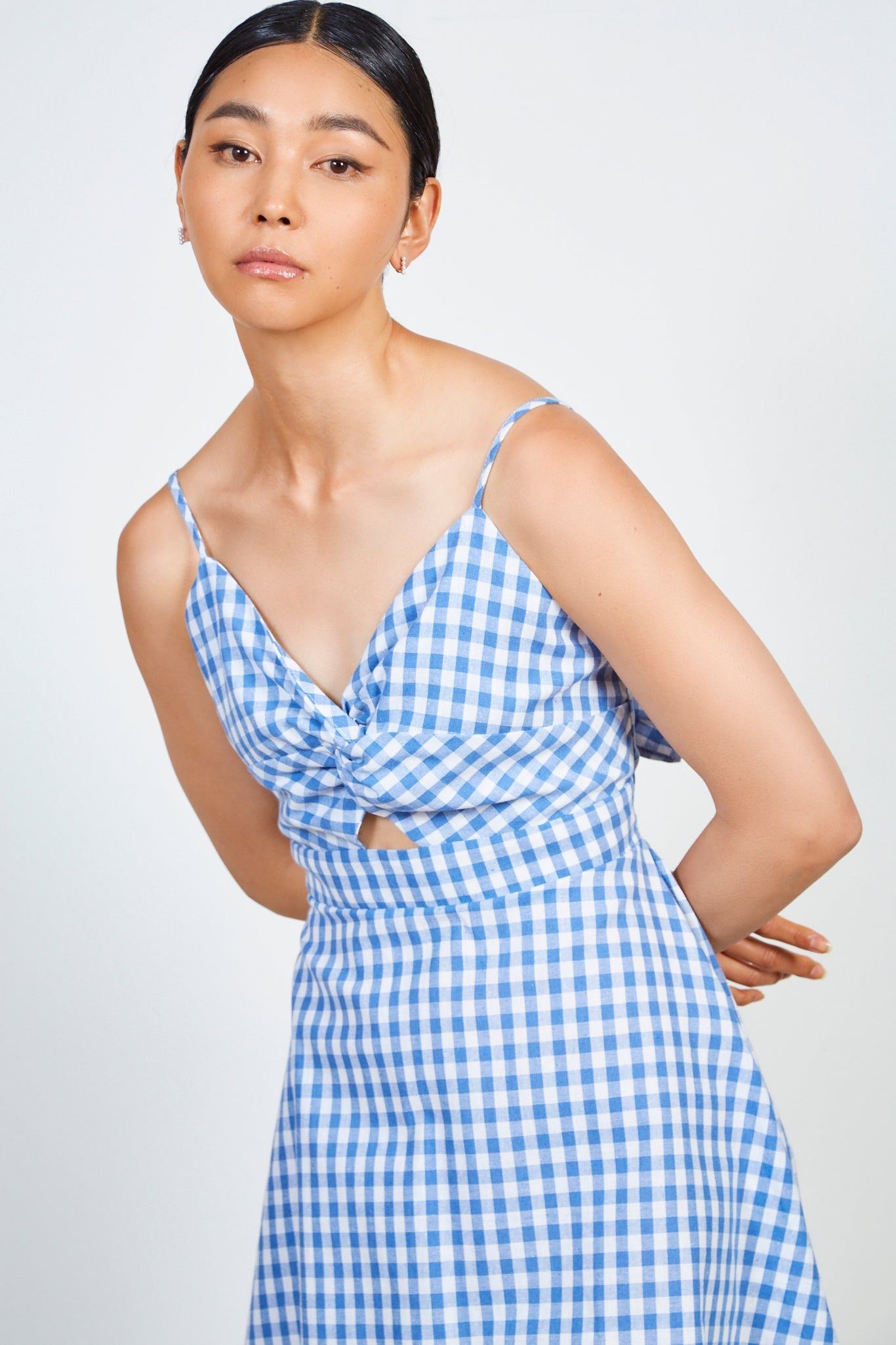Blue gingham tie back mini dress_4