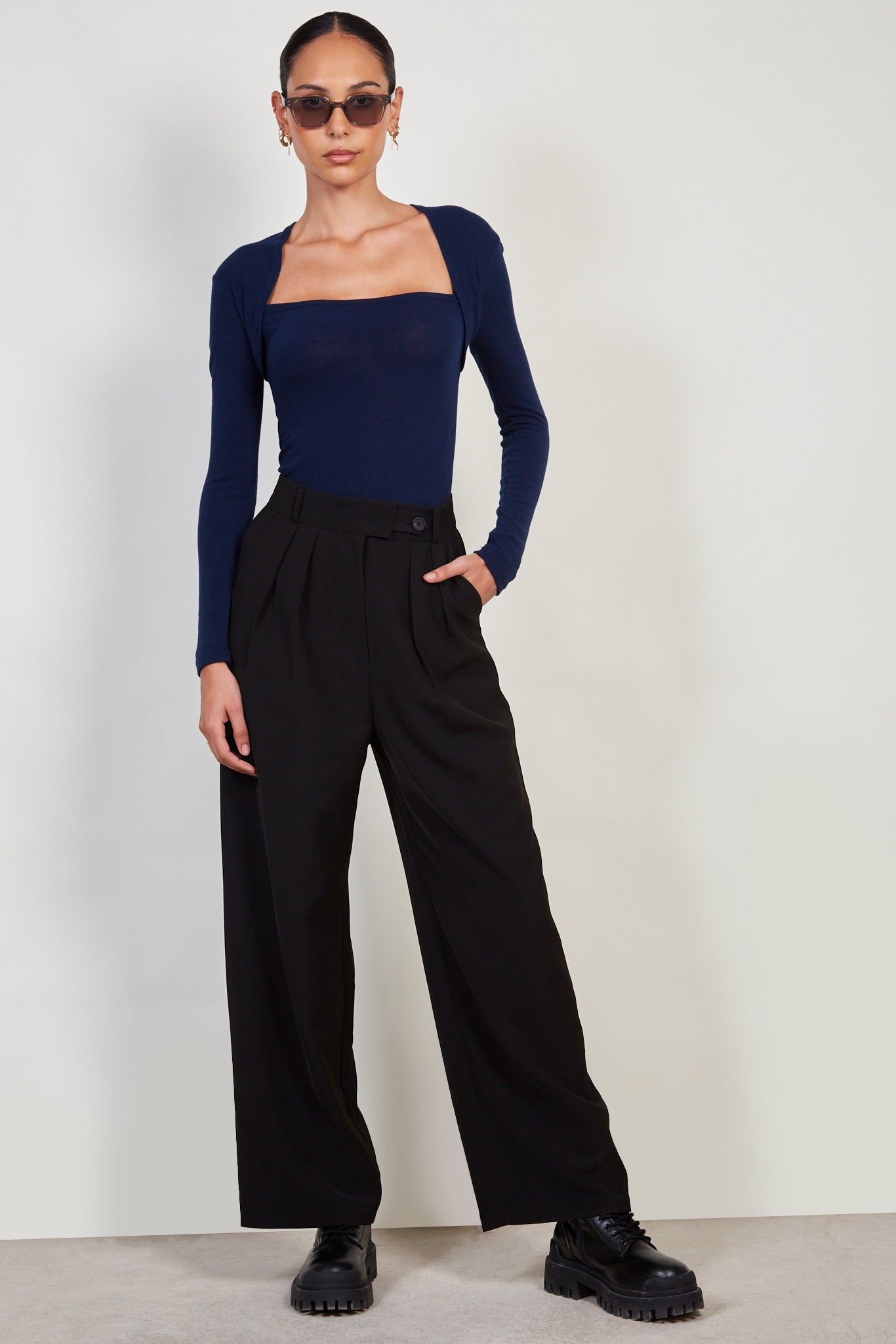 Blue layered sleeved tube top_5