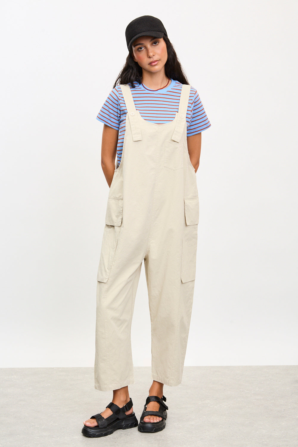 Bone white button strap dungerees_1