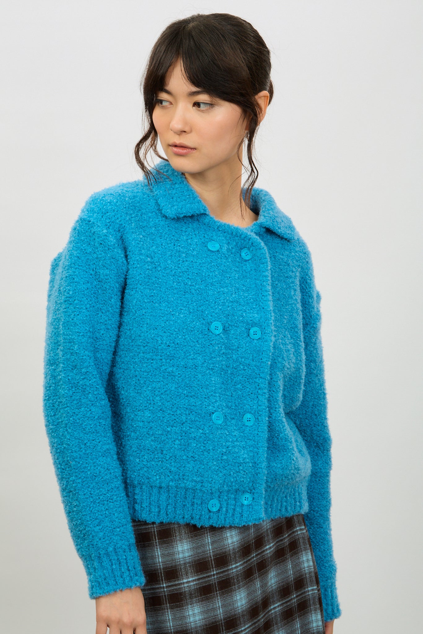 Bright blue double breasted cardigan_1