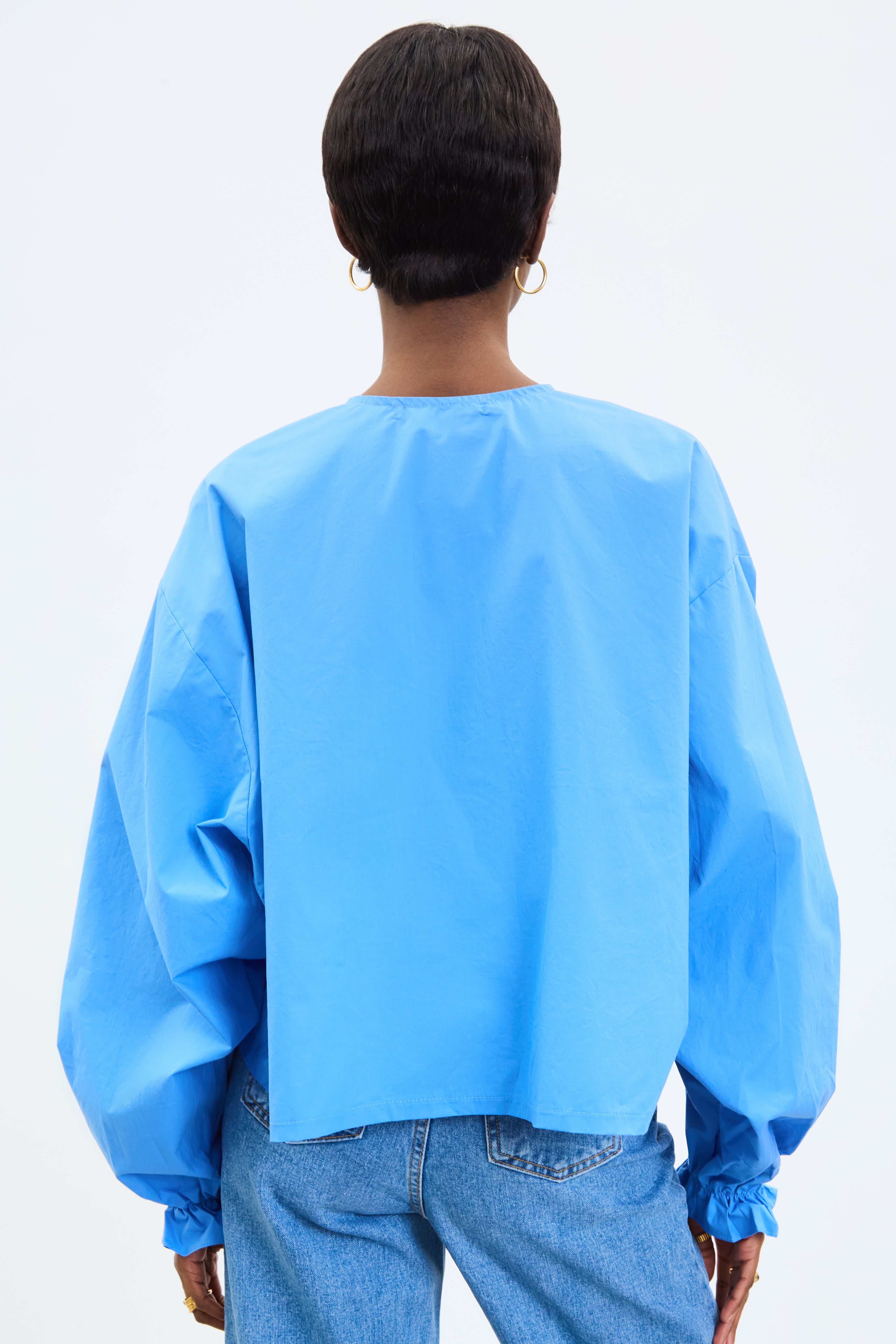 Bright blue pure cotton tie front blouse_2
