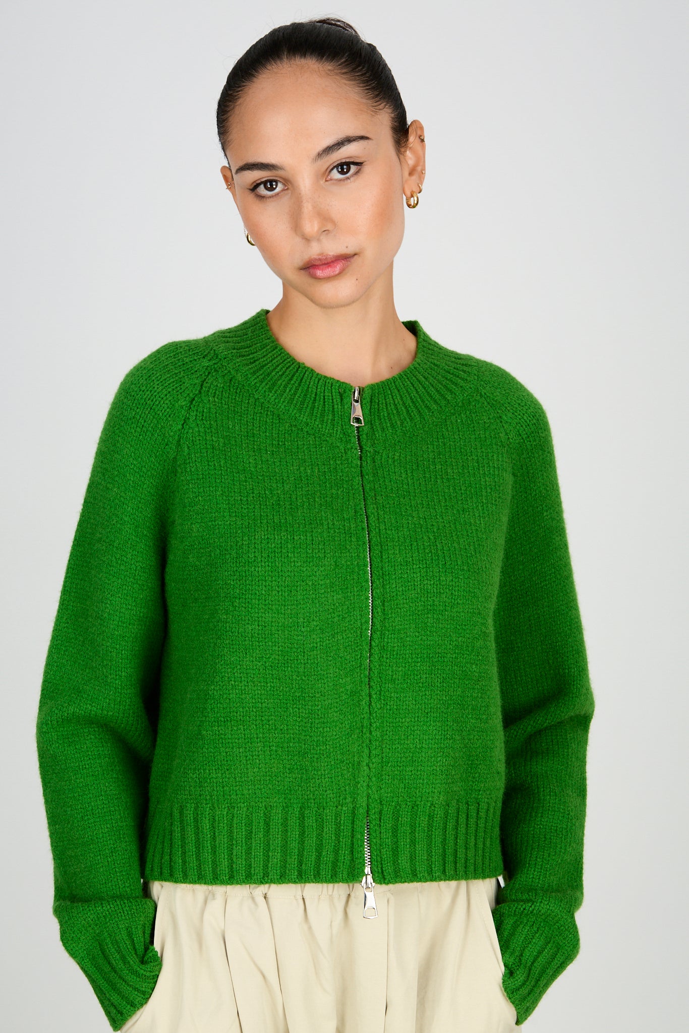 Bright green double zip cardigan_2