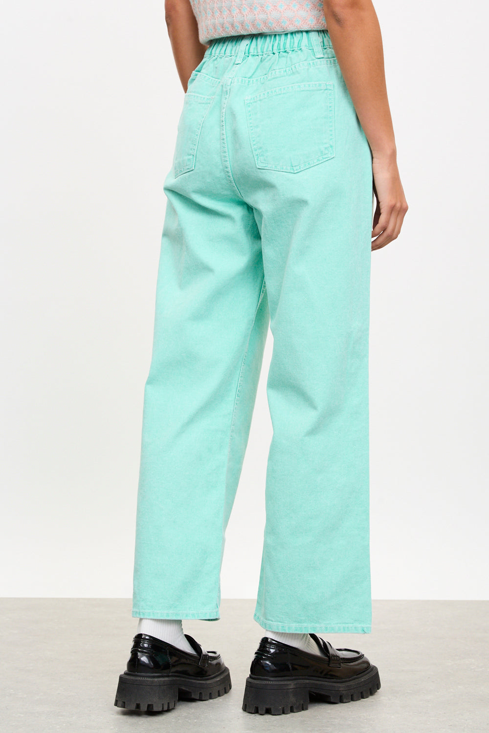 Bright green single pleat straight leg jeans_2