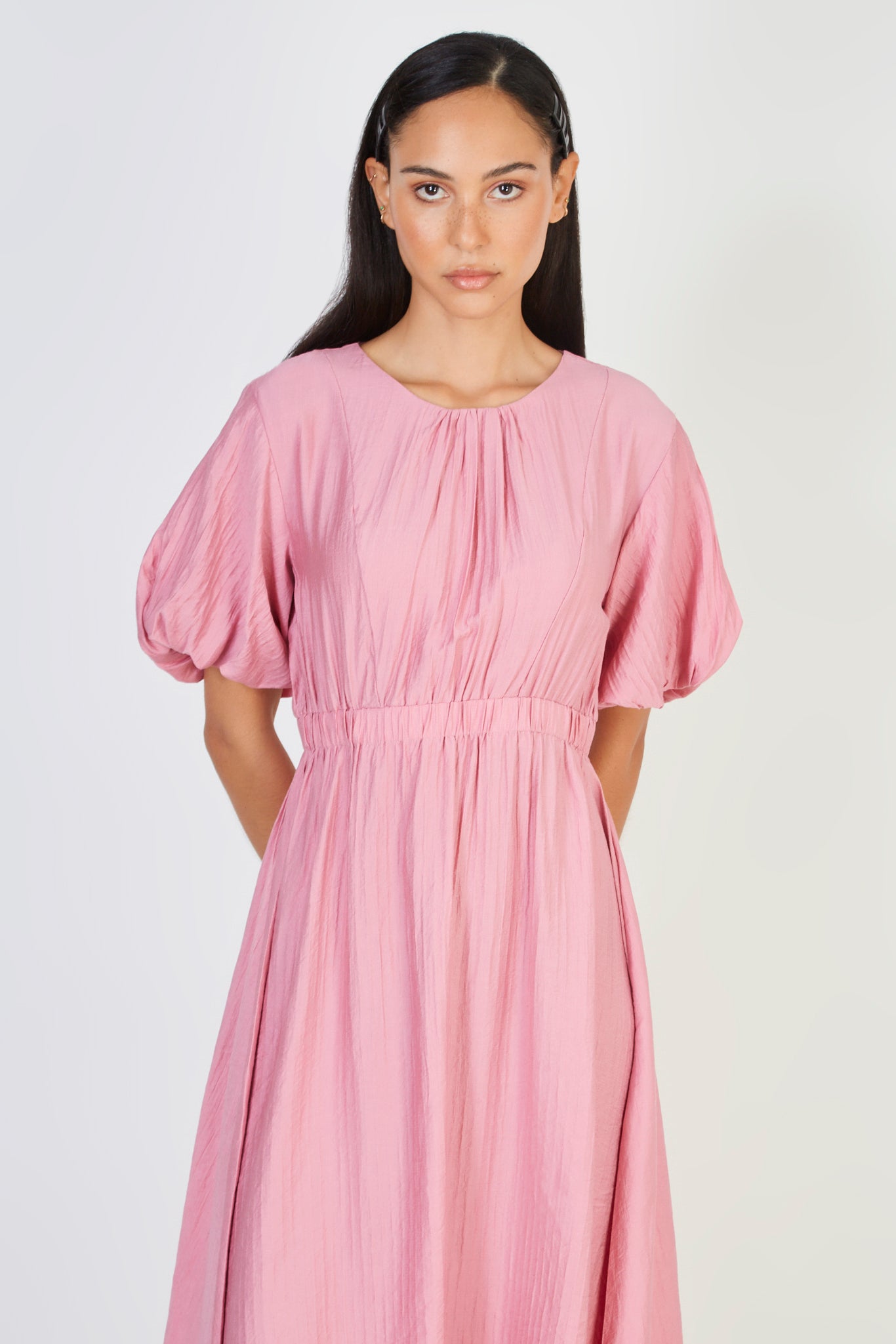 Bright pink puff sleeve dress_3