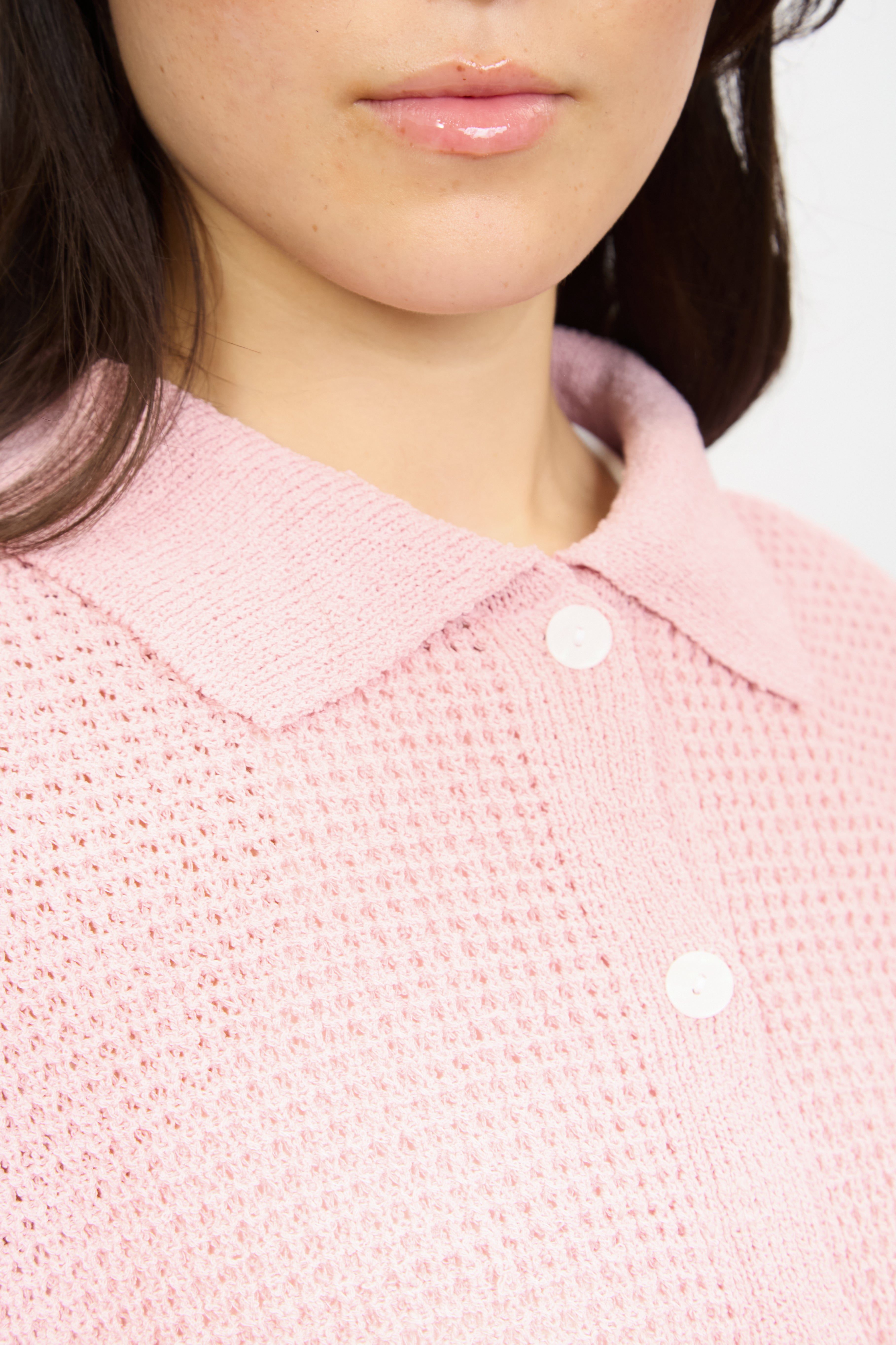 Bright pink short sleeve button front knit polo_3
