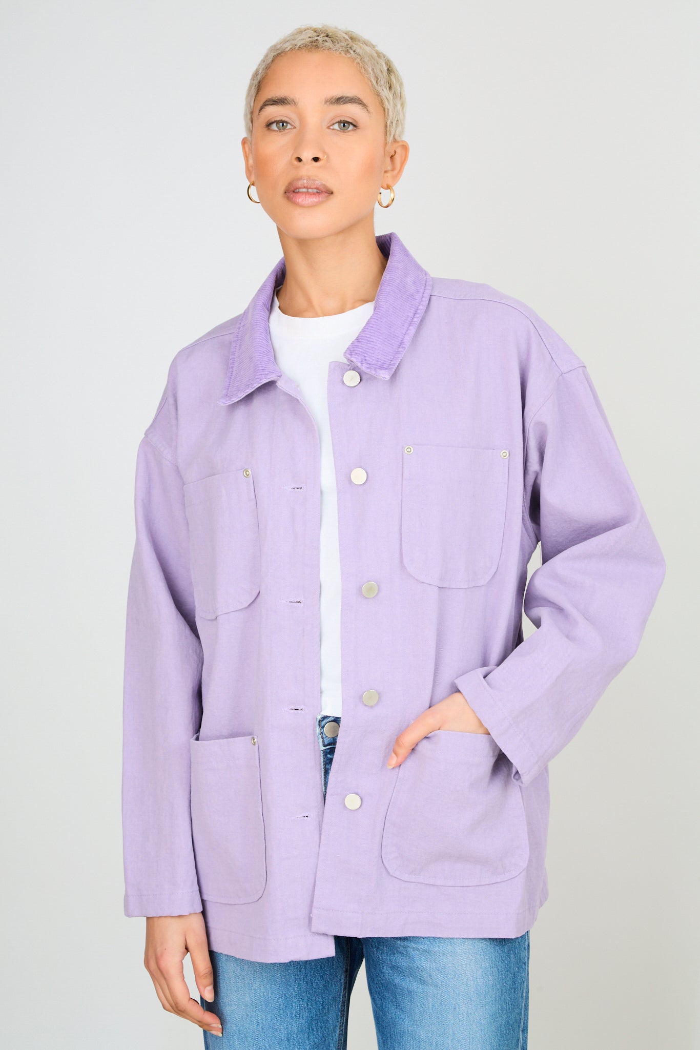 Bright purple corduroy collar jacket_2