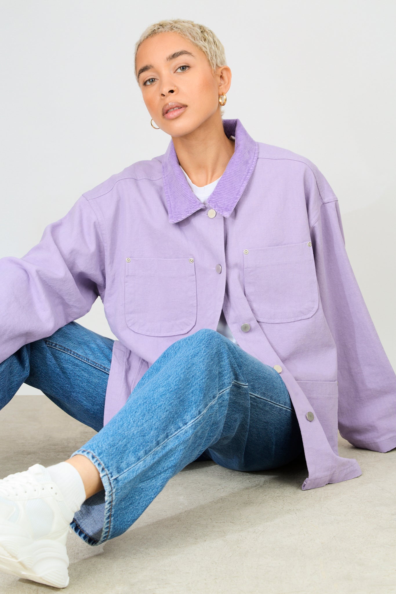 Bright purple corduroy collar jacket_6