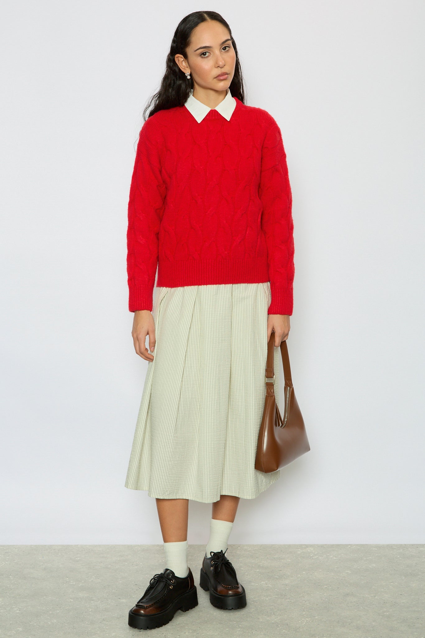 Bright red braided cable knit jumper_5