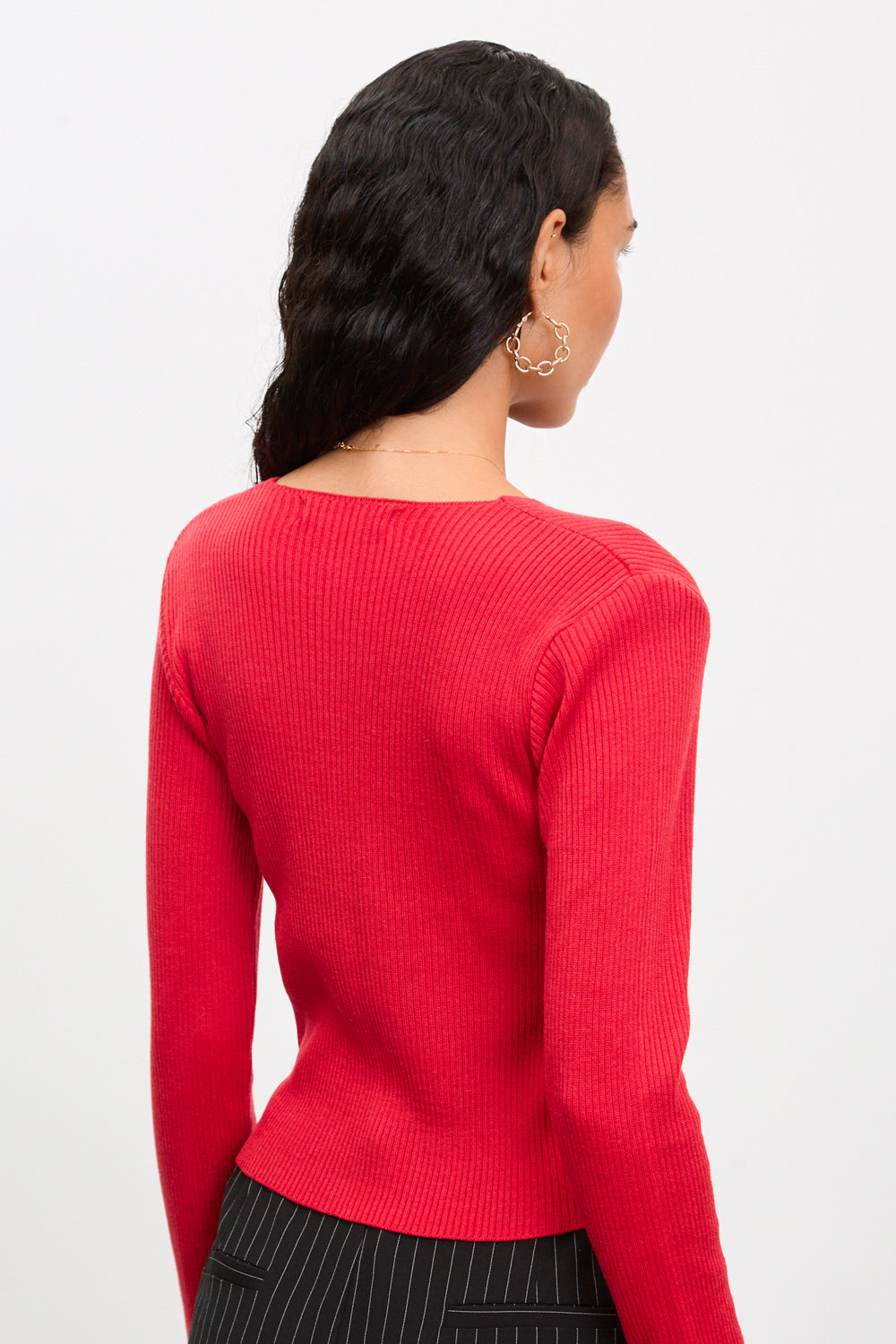 Bright red button front knit top_2