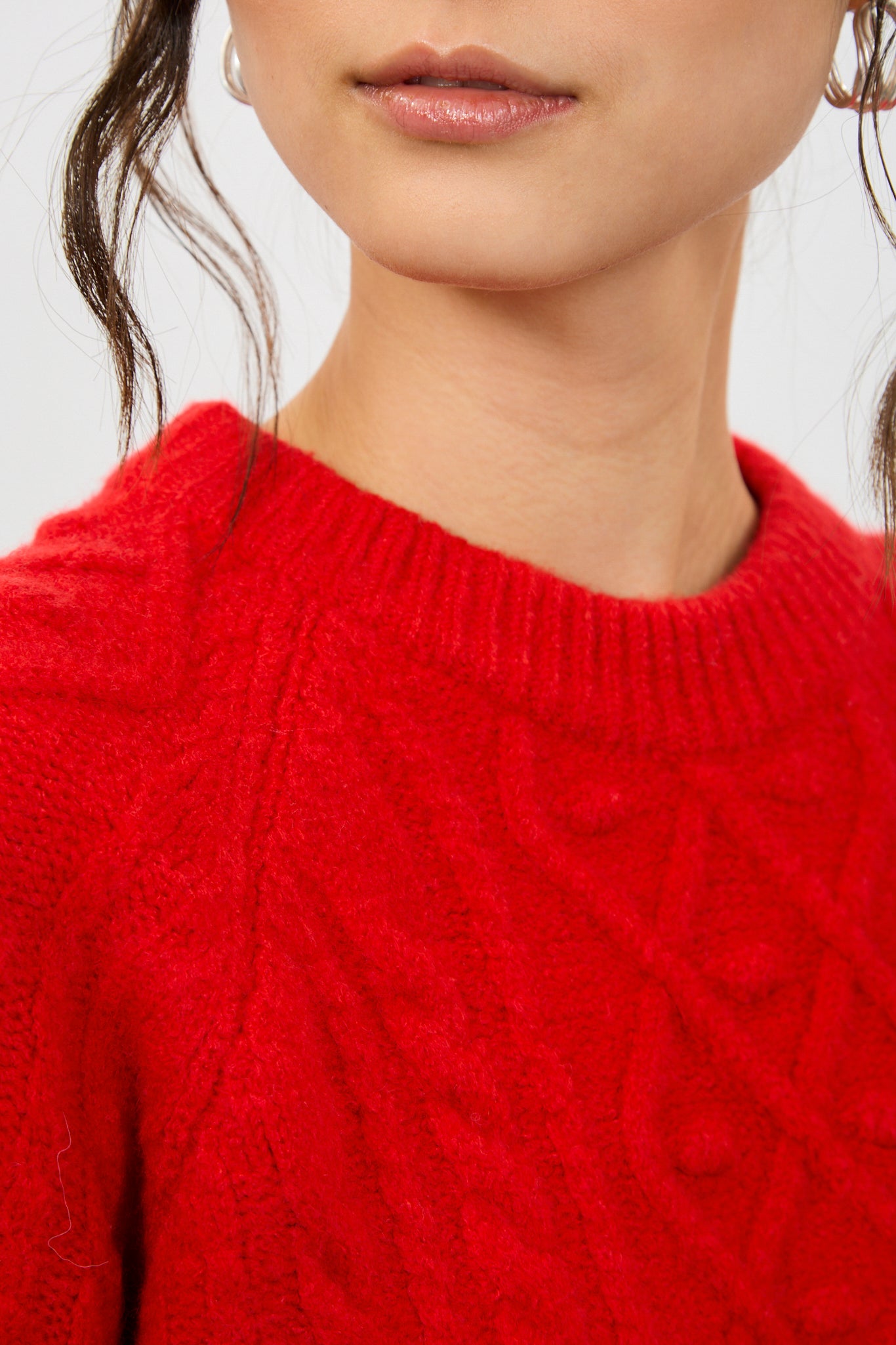 Bright red diamond sleeve cable knit jumper_4