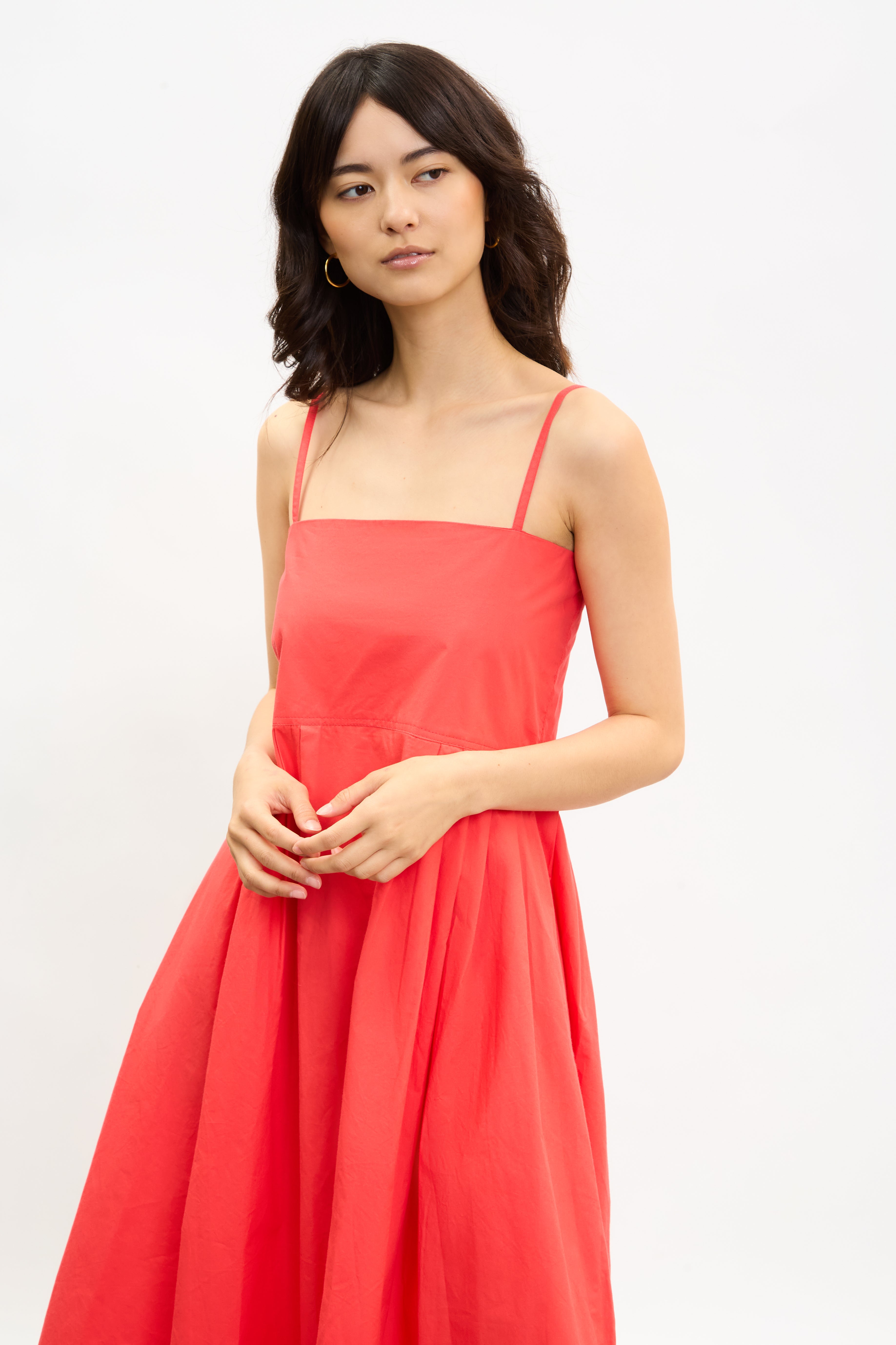 Bright red pleated skirt strappy dress_4
