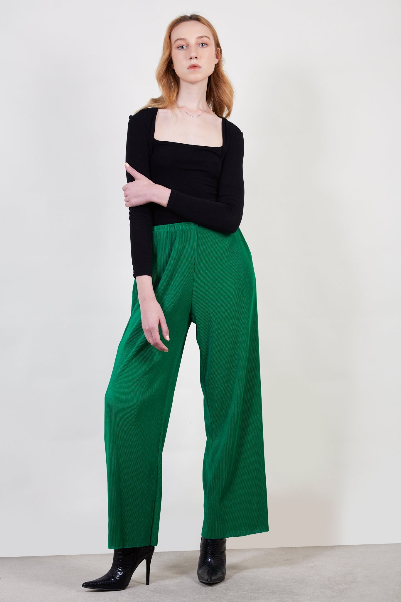 Bright green micro pleat trousers_2