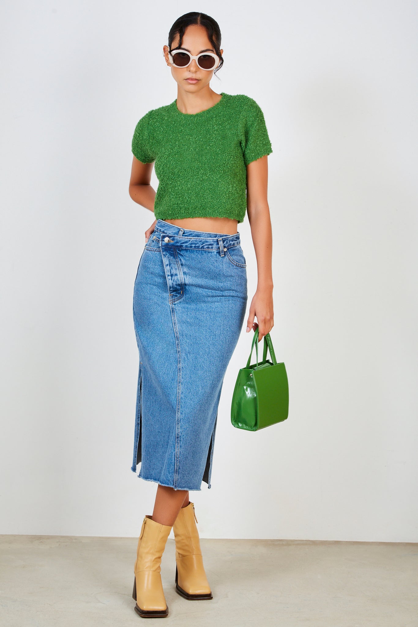 Bright green textured poodle knit tee_3