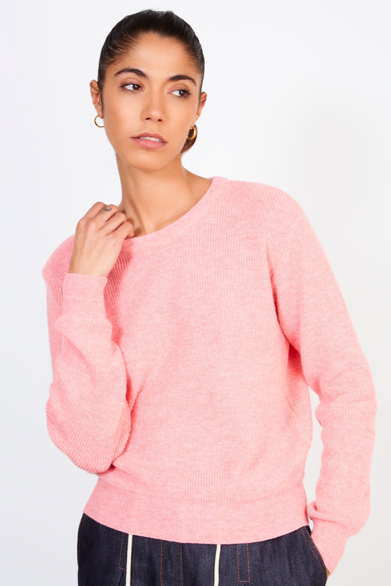 Bright pink alpaca blend ribbed jumper_1