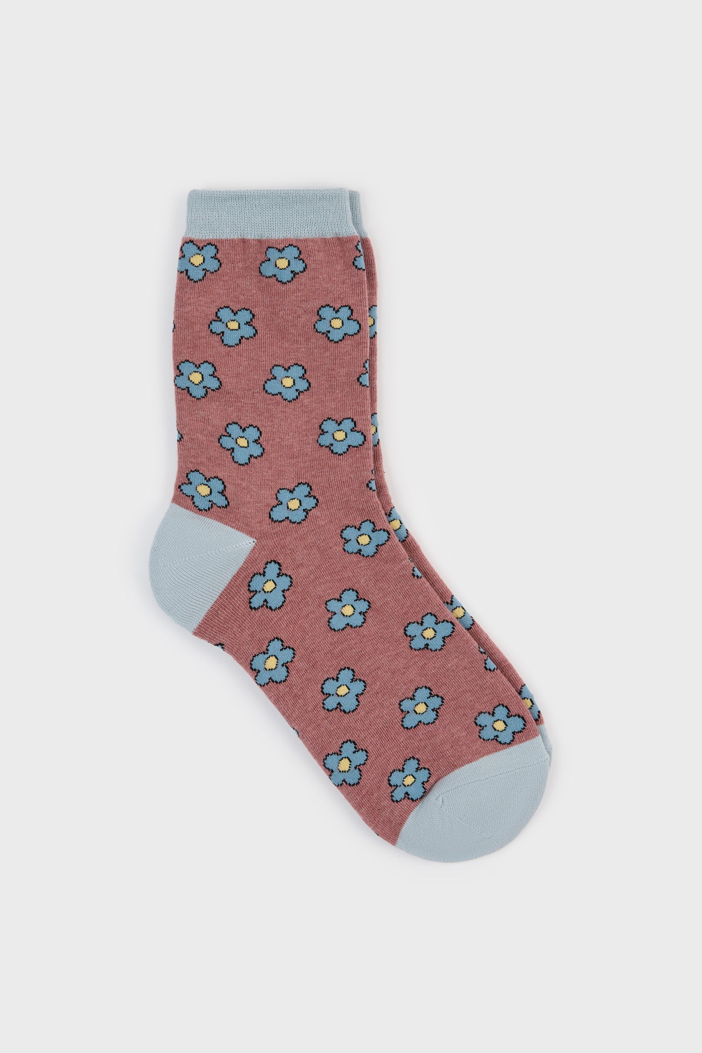 Brown and blue daisy print socks_1