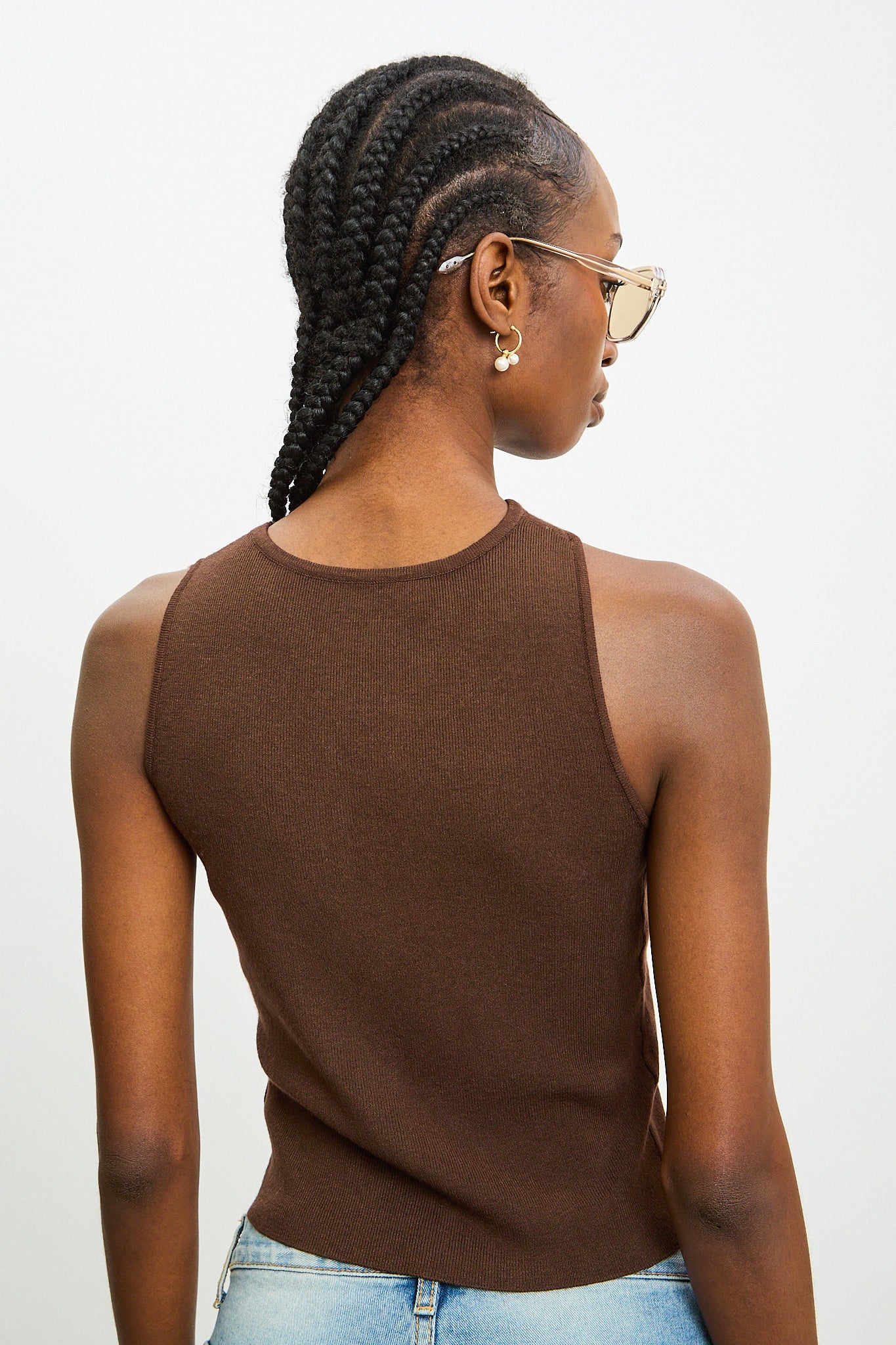 Brown asymmetric neckline knit tank_2