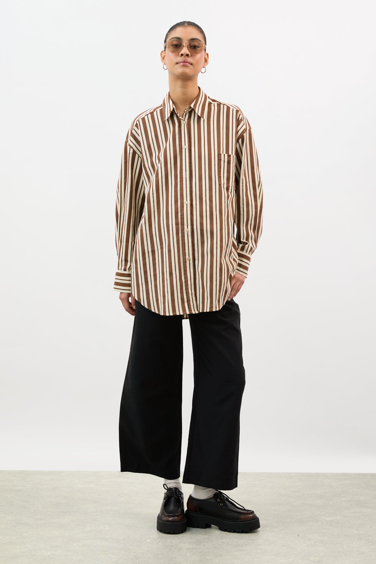 Brown and ivory multi striped oversized shirt_5