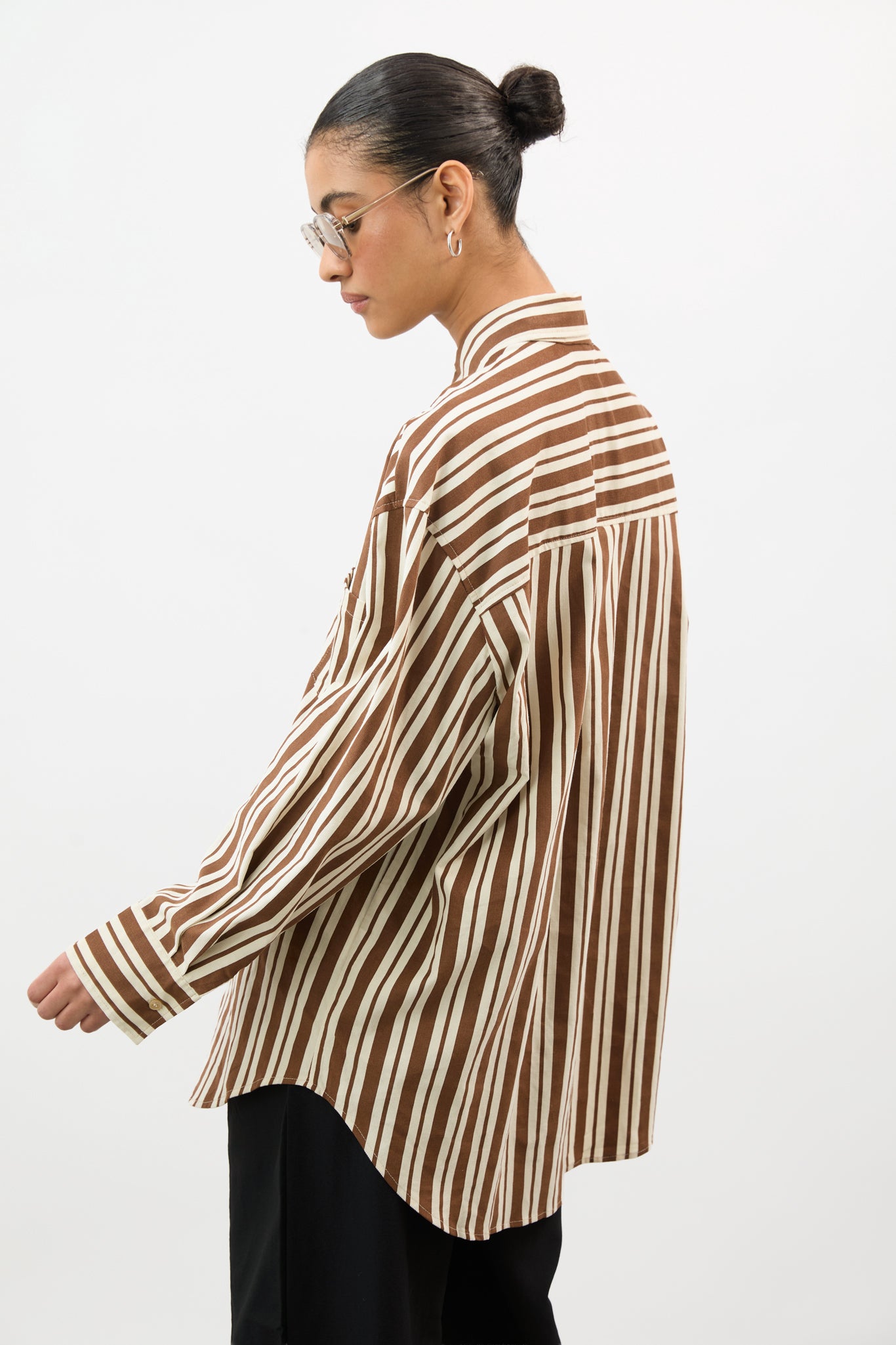 Brown and ivory multi striped oversized shirt_3