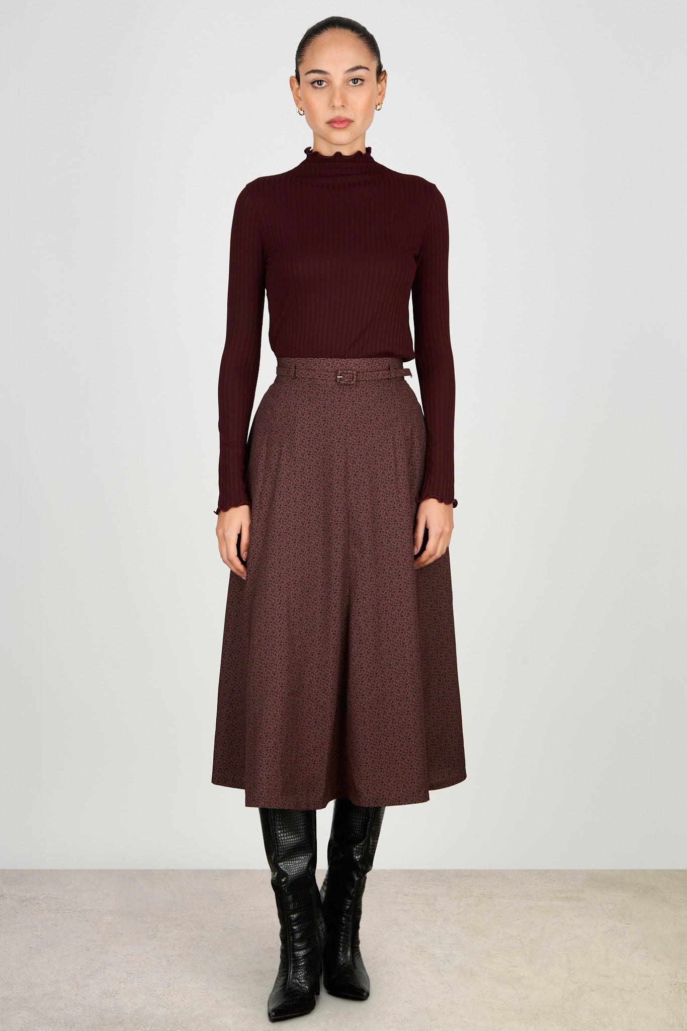 Brown leopard belted skirt skirt_4