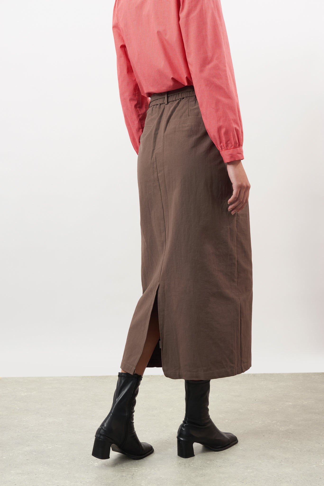 Brown pure cotton paper bag waist skirt_2