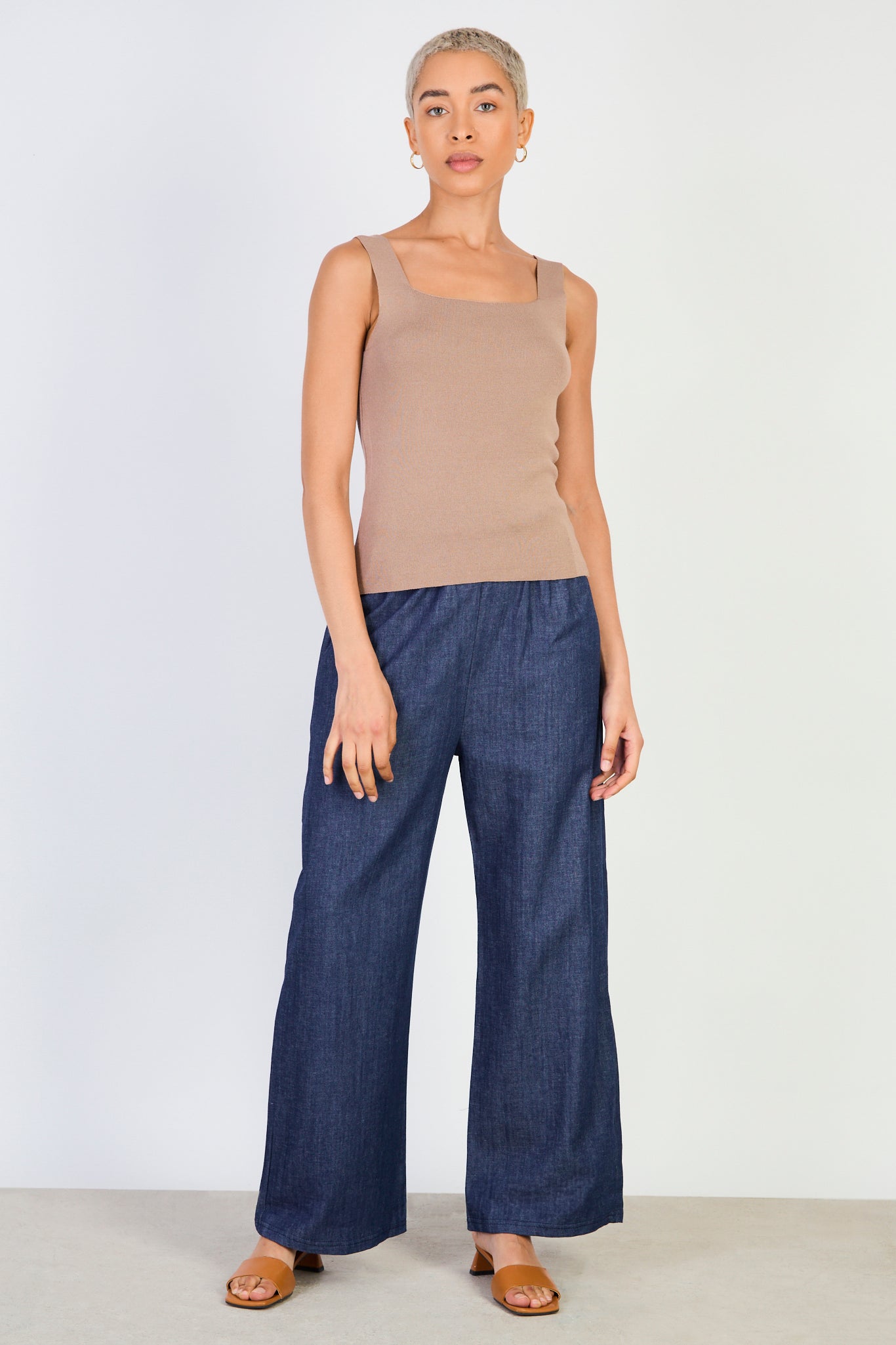 Brown square neck knit tank_4