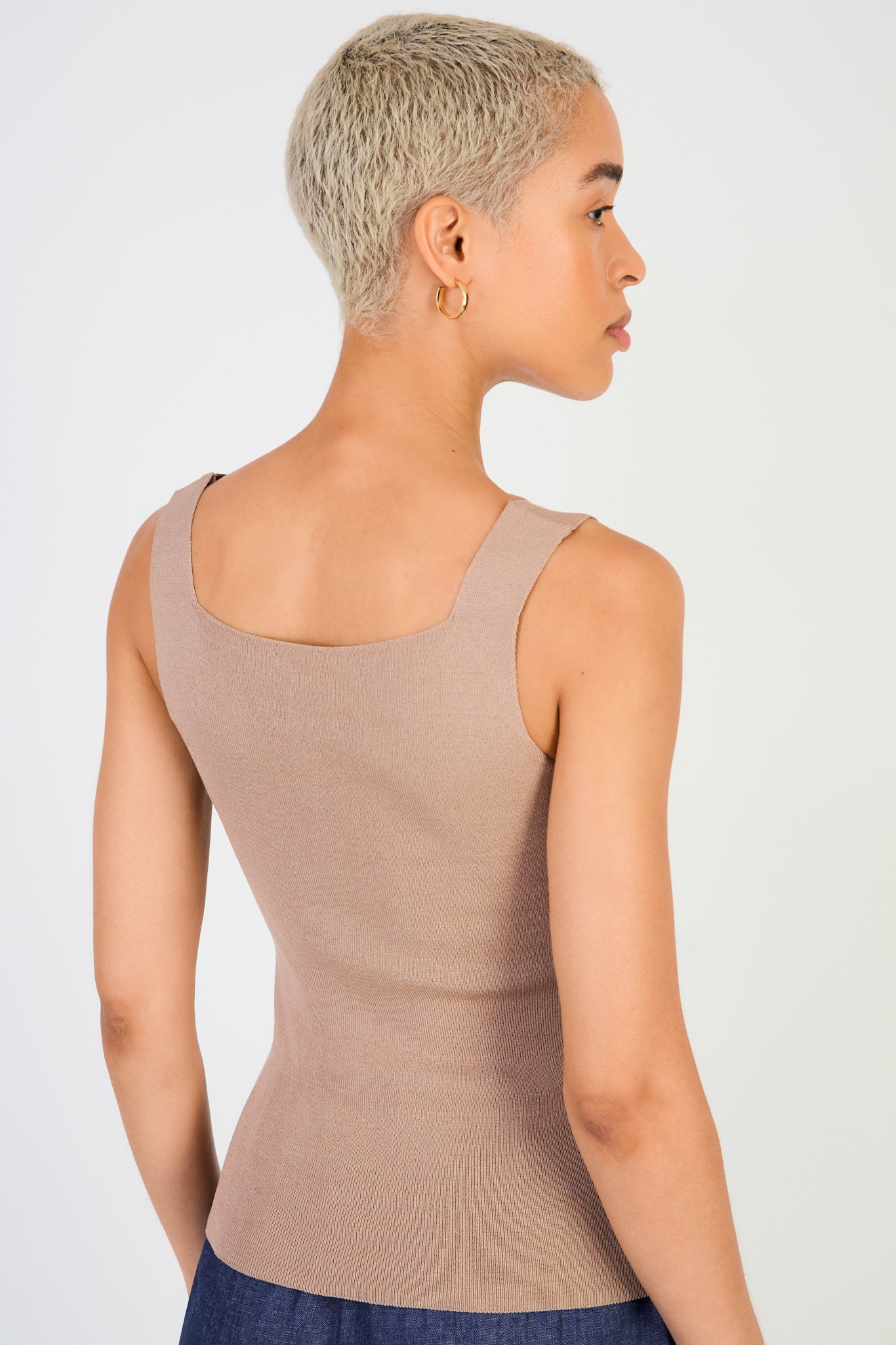 Brown square neck knit tank_2