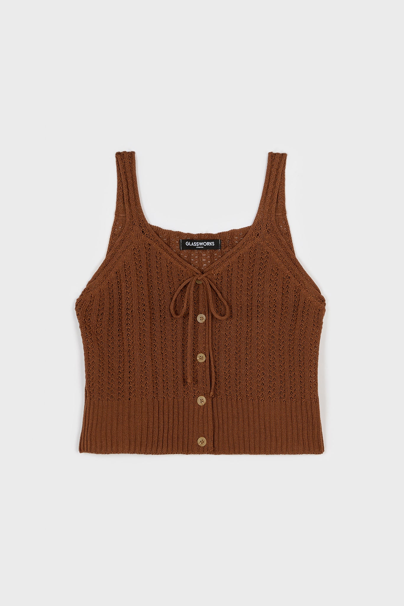 Brown textured ribbed button front knit tank_1