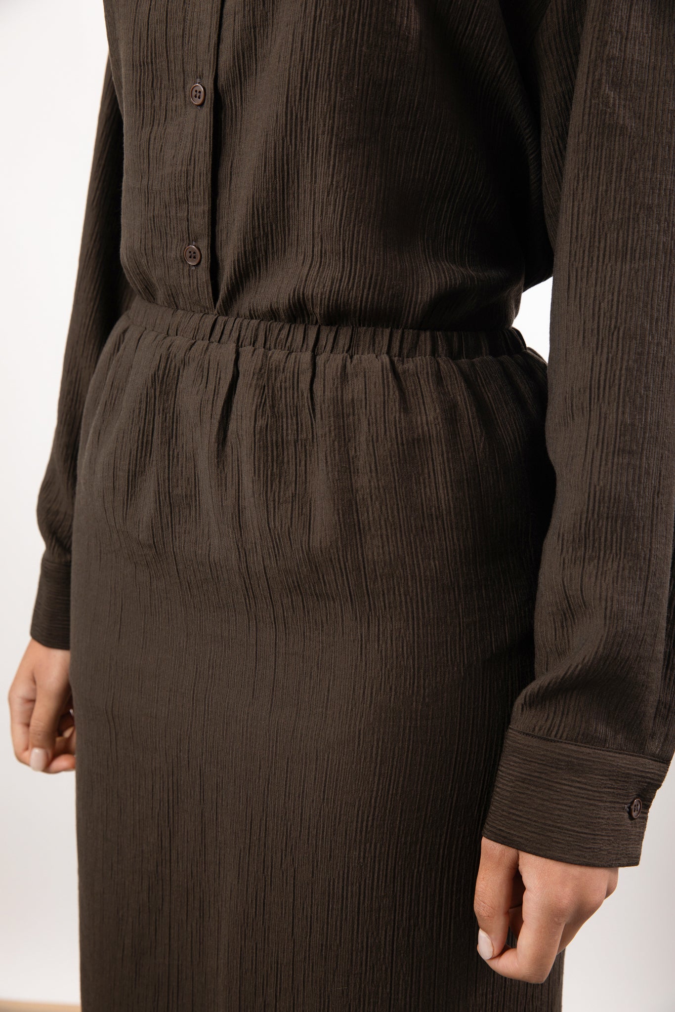 Brown textured wool blend midi skirt_3
