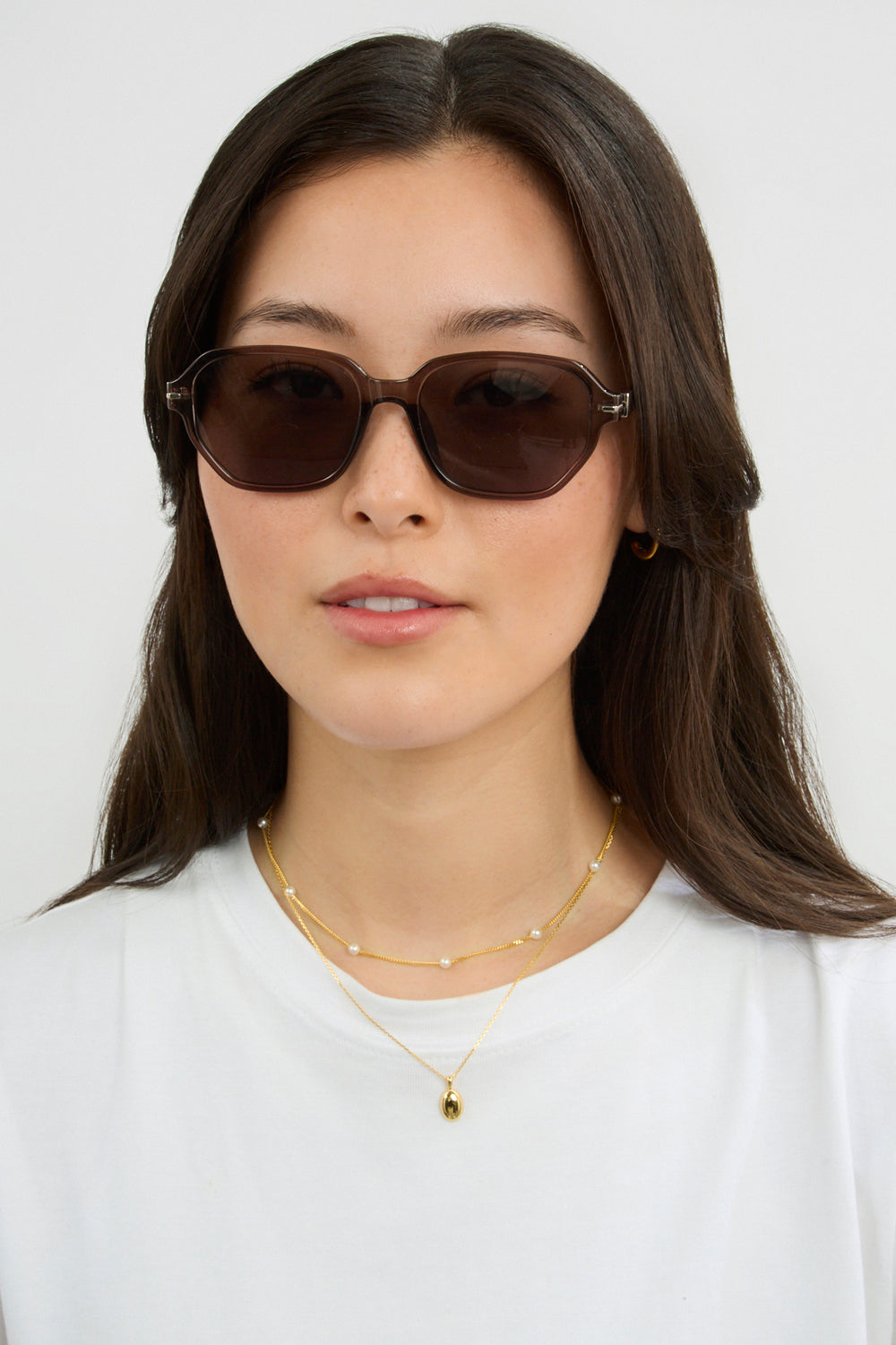 Brown tinted geometric aviator sunglasses_3