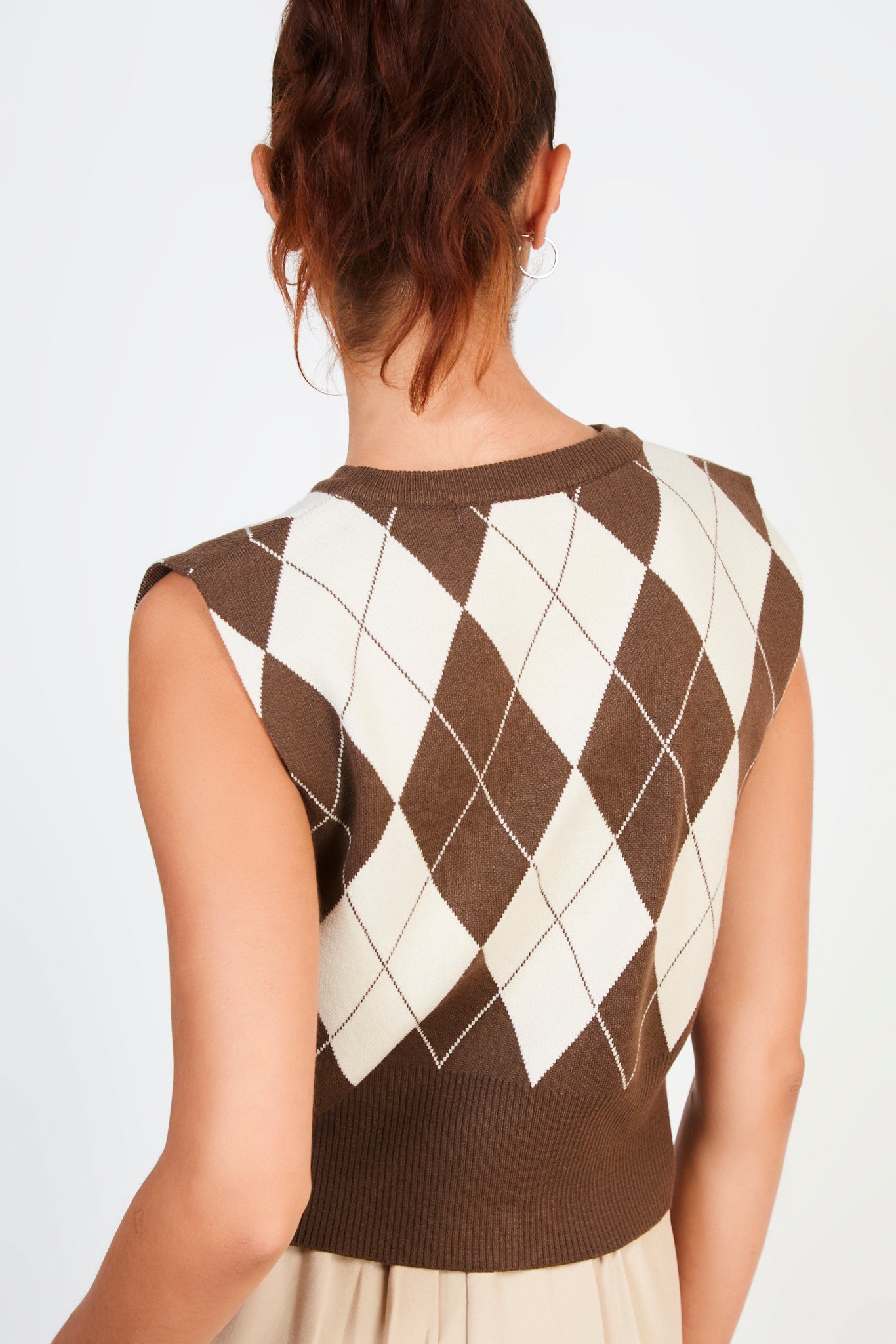 Brown and beige argyle sweater vest_2