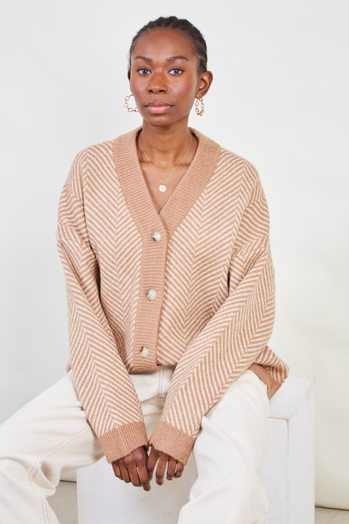 Brown and ivory herringbone cardigan_5