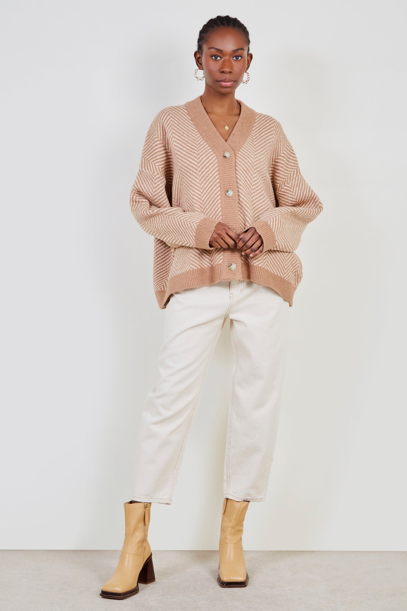 Brown and ivory herringbone cardigan_4