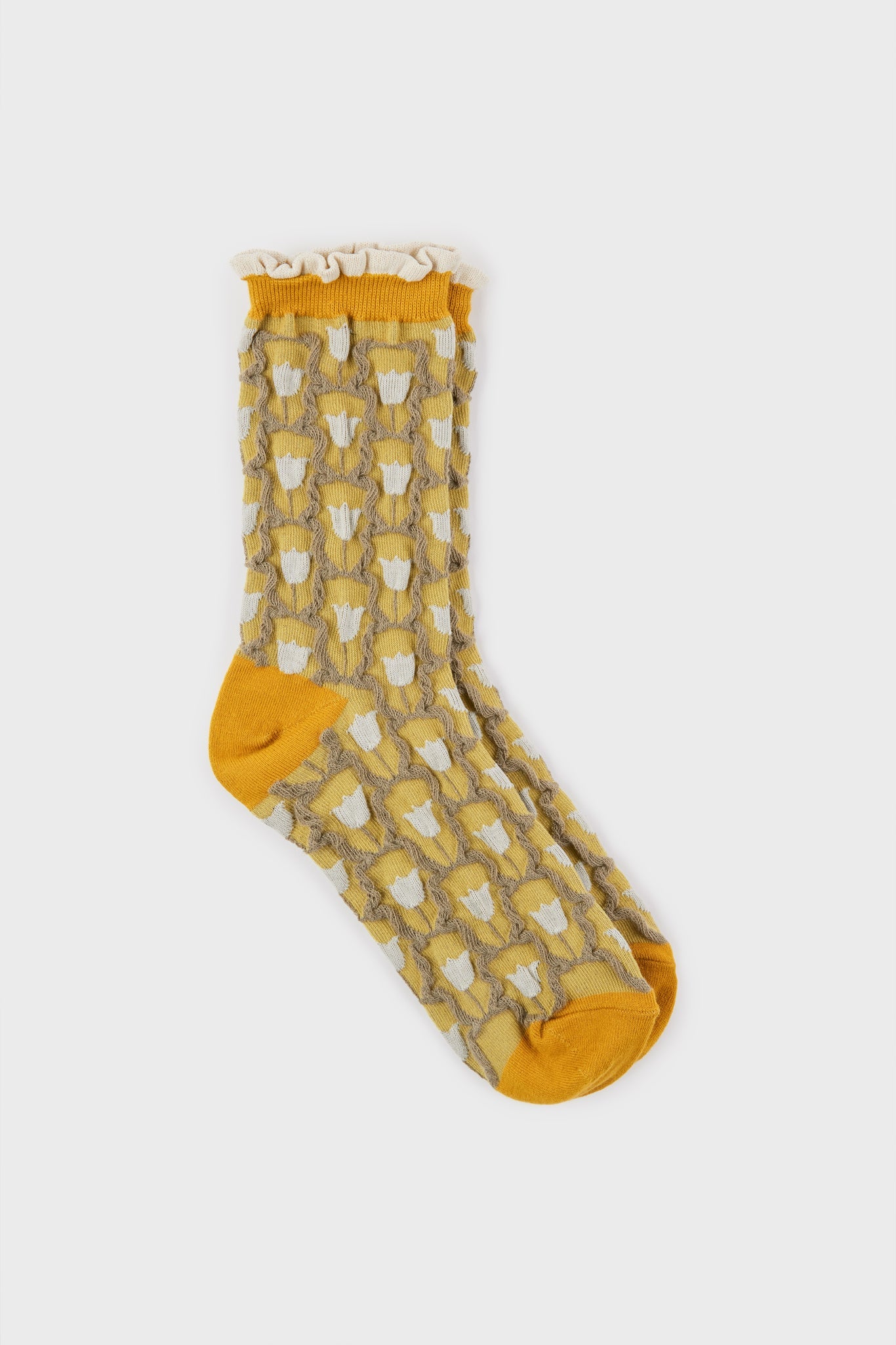 Brown and mustard tiny tulip print socks_2
